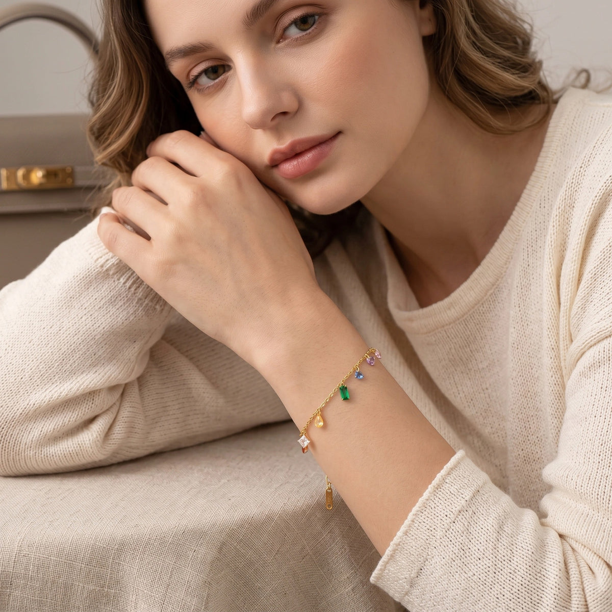 MYKI Gold-Plated Rainbow Charm Bracelet | Colorful Minimal Design(MKBRAD725G-SSYI)