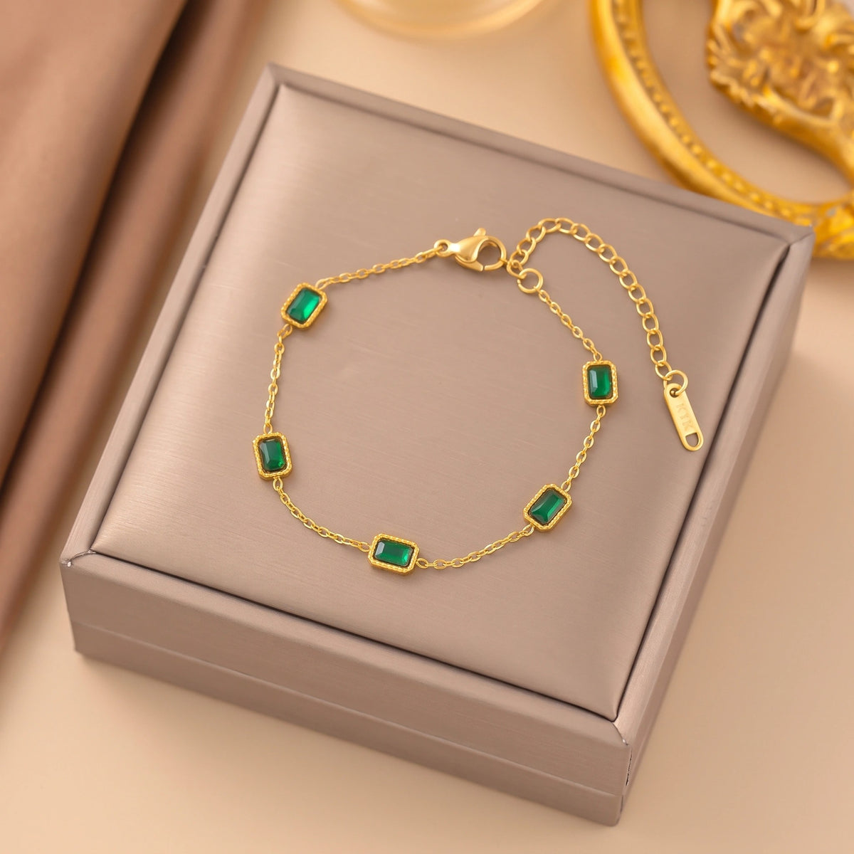 MYKI Gold-Plated Emerald Charm Bracelet | Anti-Tarnish(MKBRAD730G-SSYI)
