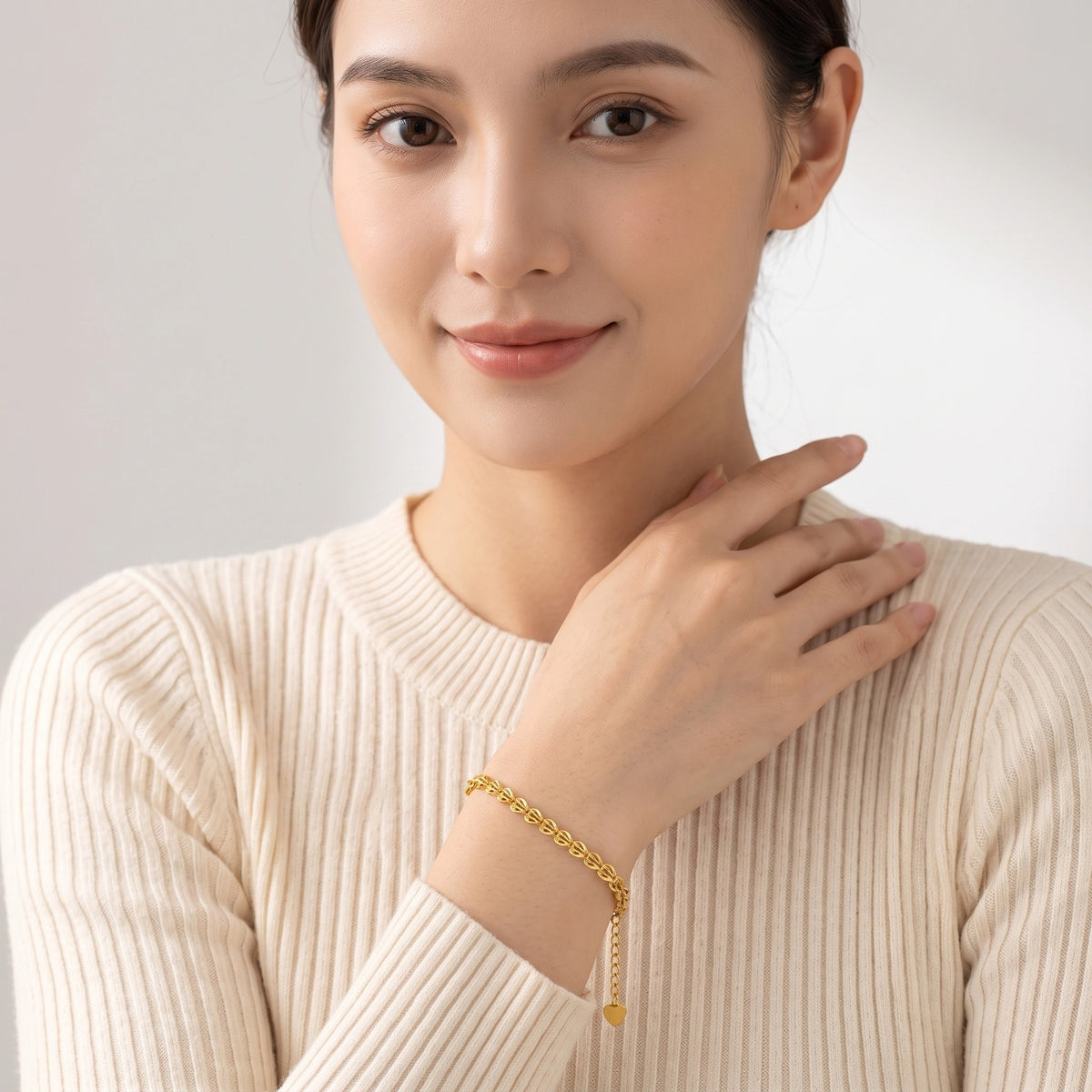 MYKI Gold-Plated Textured Chain Bracelet | Anti-Tarnish(MKBRAD732G-SSYI)