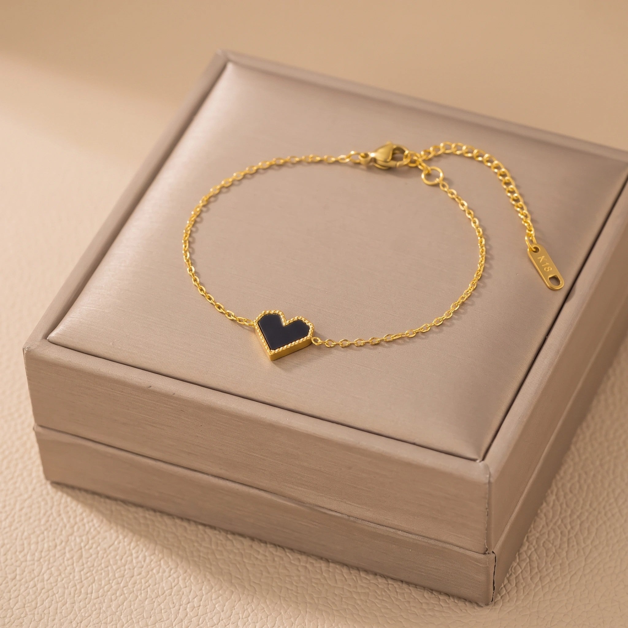 MYKI Gold-Plated Black Heart Charm Bracelet | Anti-Tarnish(MKBRAD733G-SSYI)