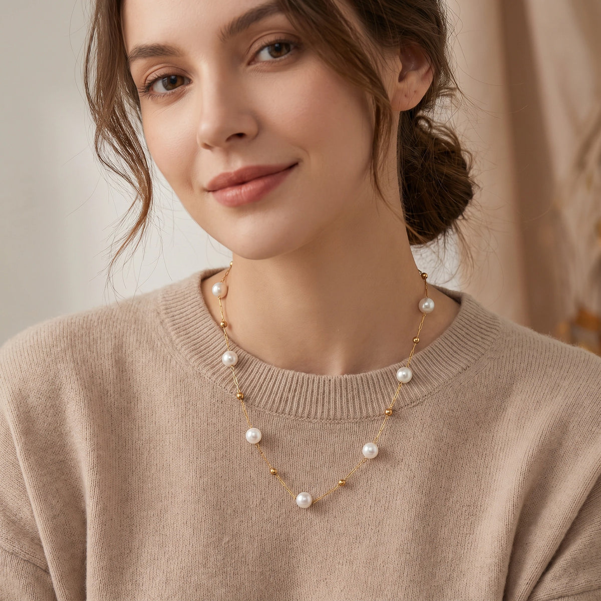 MYKI Anti Tarnish Stainless Steel Classic Pearl Chain (MK733G-SSYI)