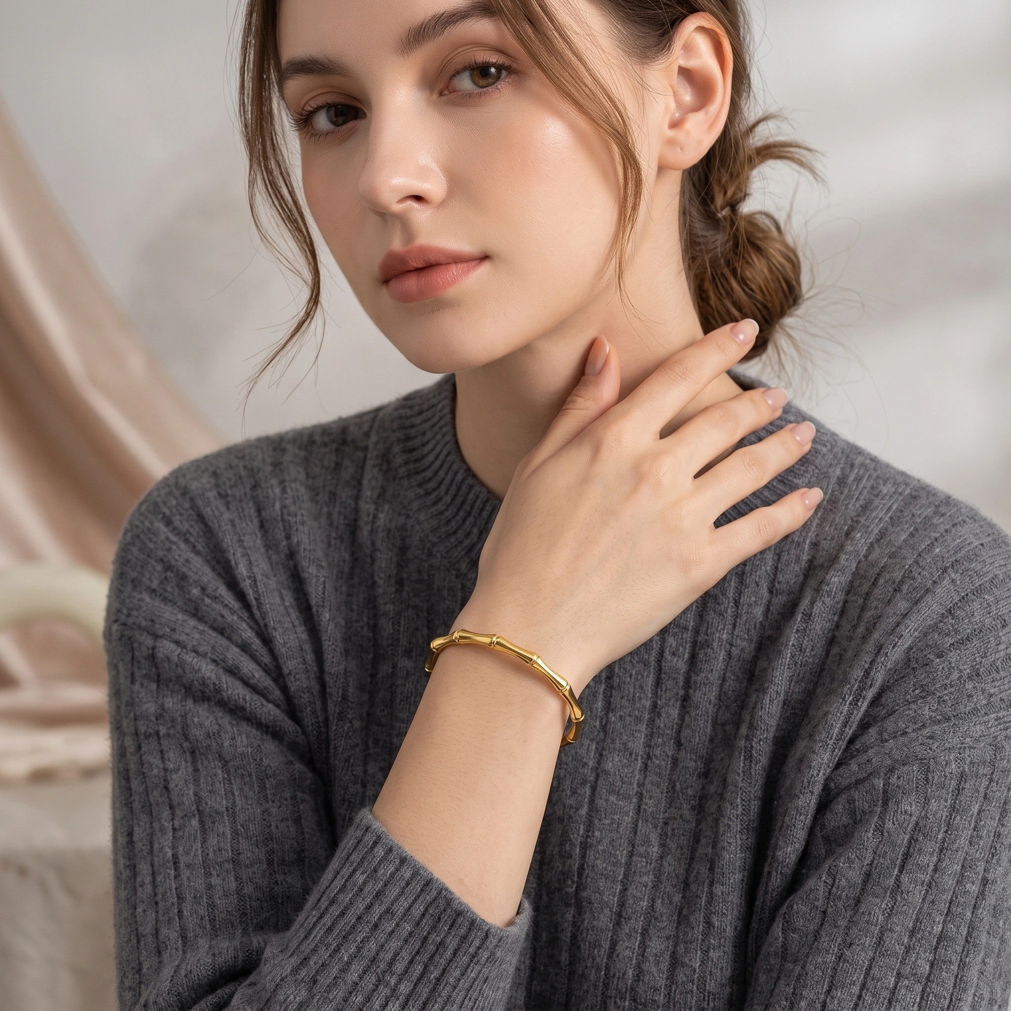 MYKI Gold-Plated Bamboo Cuff Bracelet | Anti-Tarnish(MKBRAD734G-SSYI)
