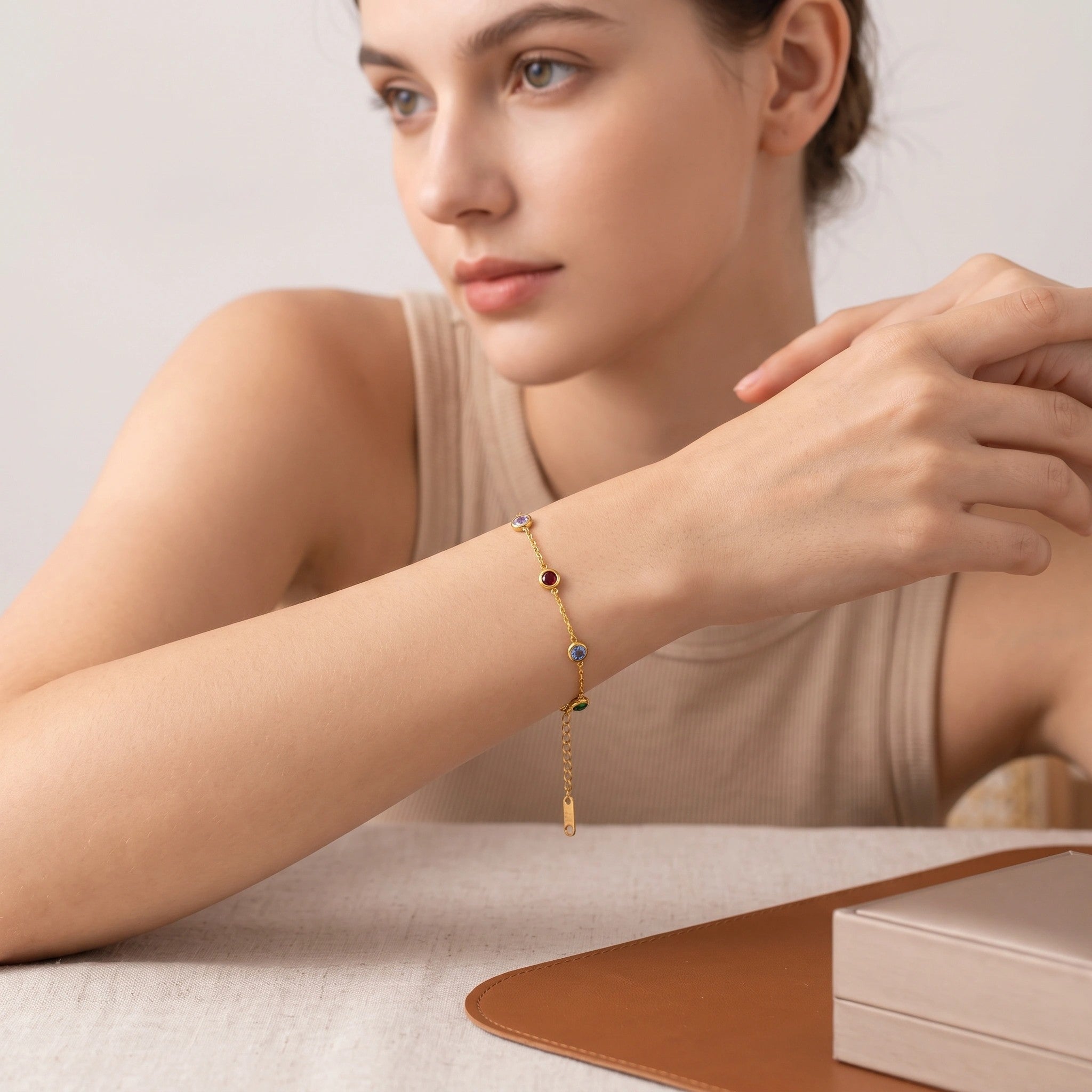 MYKI Gold-Plated Multicolor Gemstone Bracelet(MKBRAD740G-SSYI)