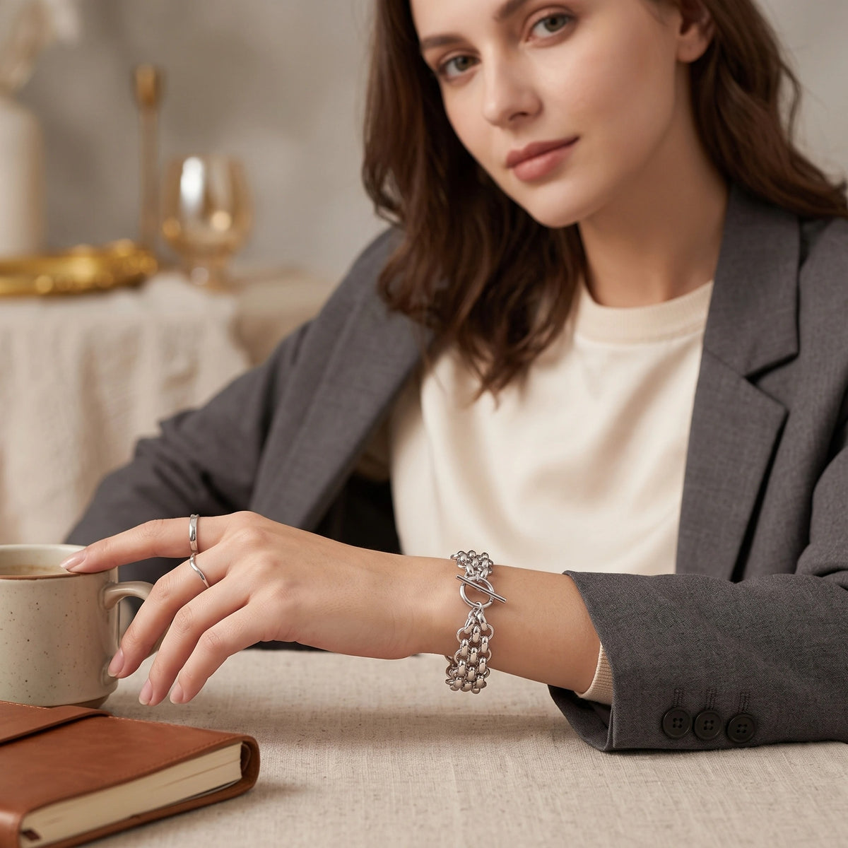 MYKI Silver Bold Chain Bracelet | Toggle Clasp(MKBRAD741S-SSYI)