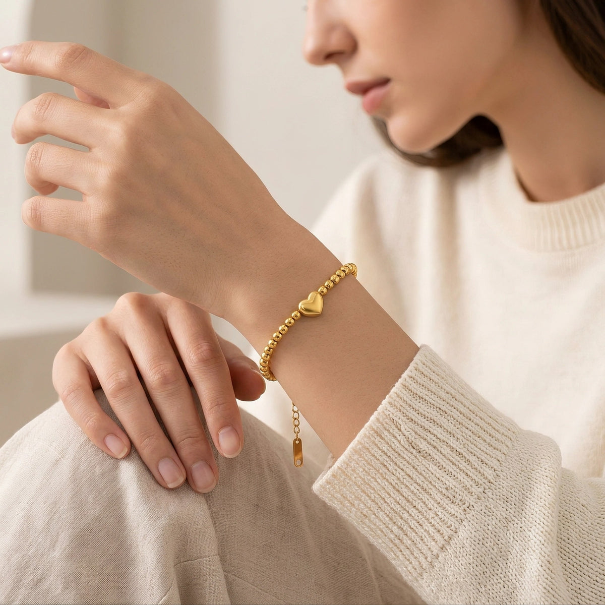 MYKI Gold-Plated Heart Beaded Bracelet | Anti-Tarnish(MKBRAD742G-SSYI)