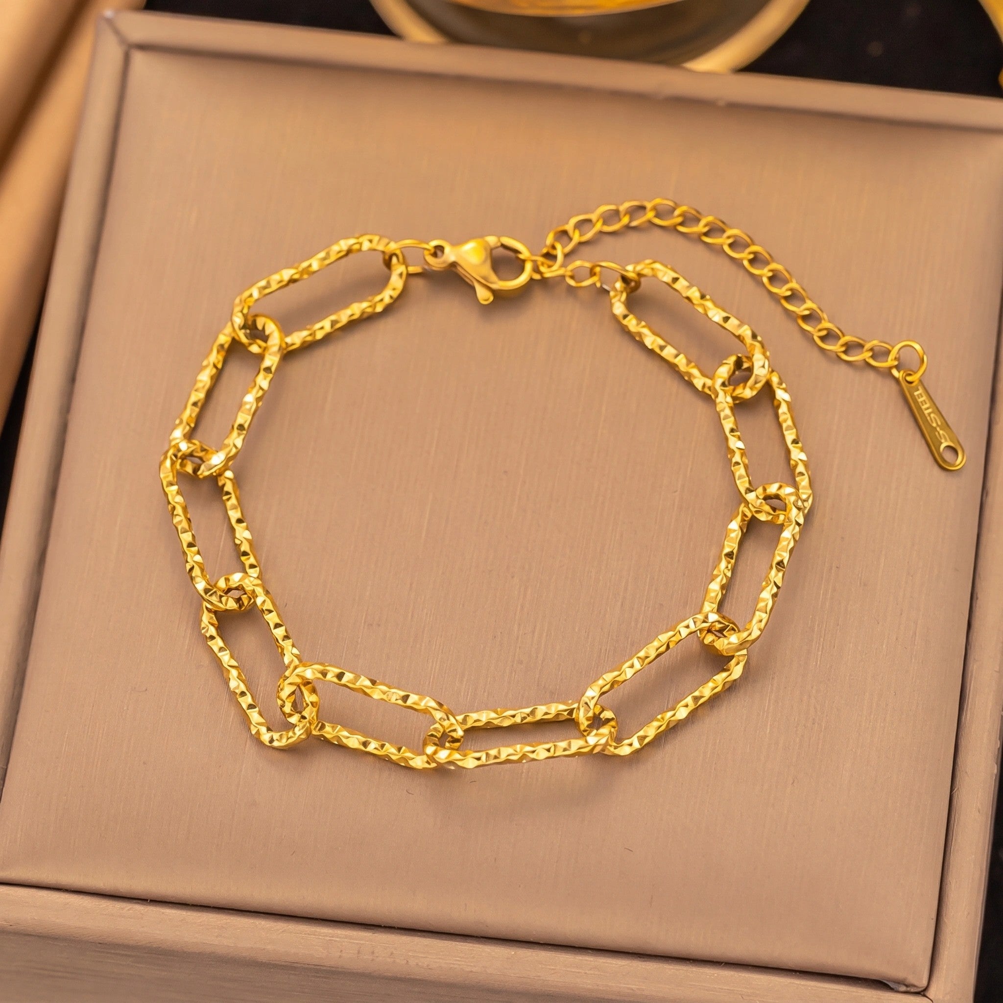MYKI Gold-Plated Textured Chain Bracelet | Anti-Tarnish(MKBRAD746G-SSYI)