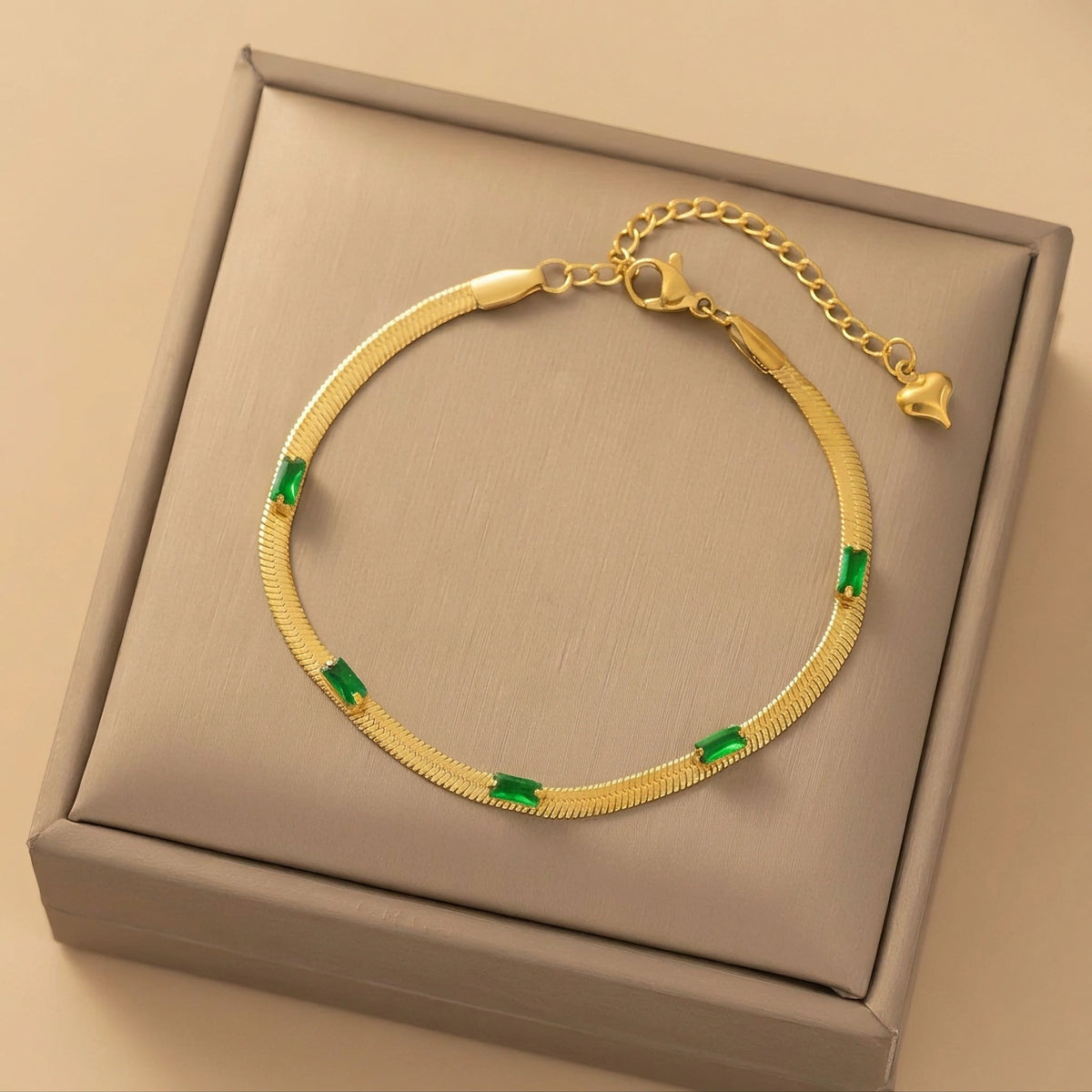 MYKI Gold-Plated Green Stone Herringbone Bracelet(MKBRAD750G-SSYI)