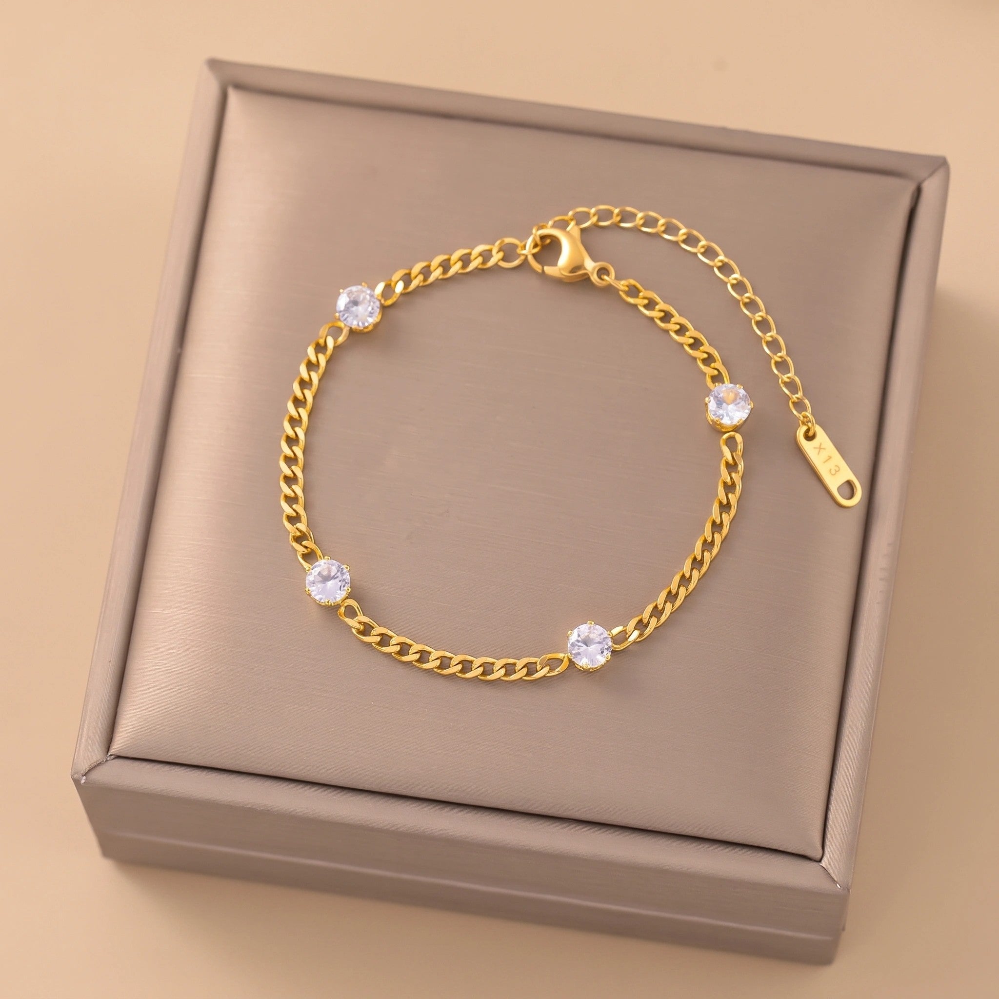 MYKI Gold-Plated CZ Stone Chain Bracelet(MKBRAD751G-SSYI)