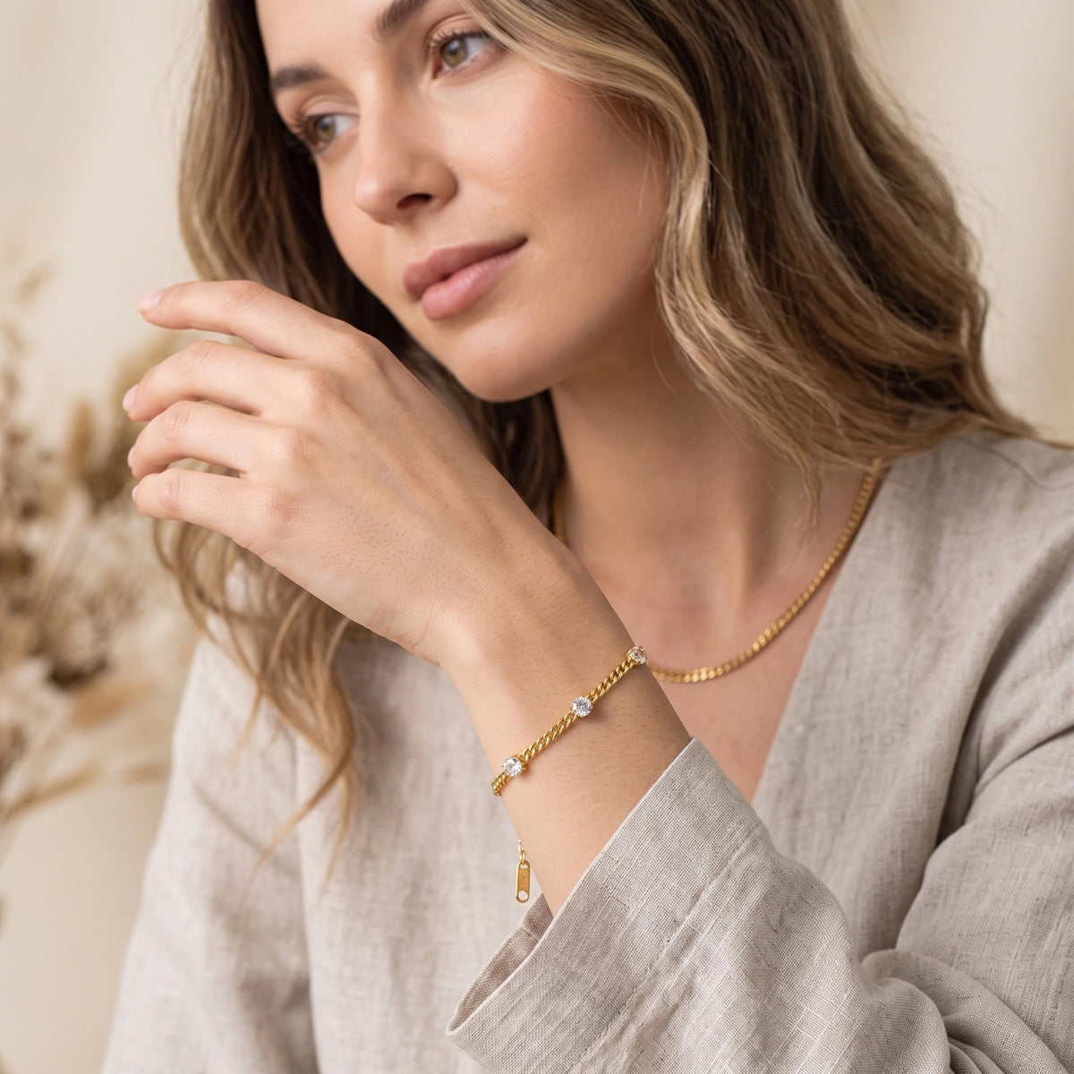 MYKI Gold-Plated CZ Stone Chain Bracelet(MKBRAD751G-SSYI)