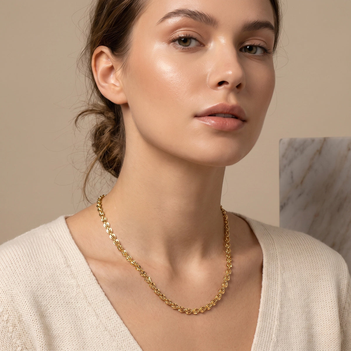 MYKI Anti Tarnish Gold Plated Leaf-Link Design (MK756G-SSYI)