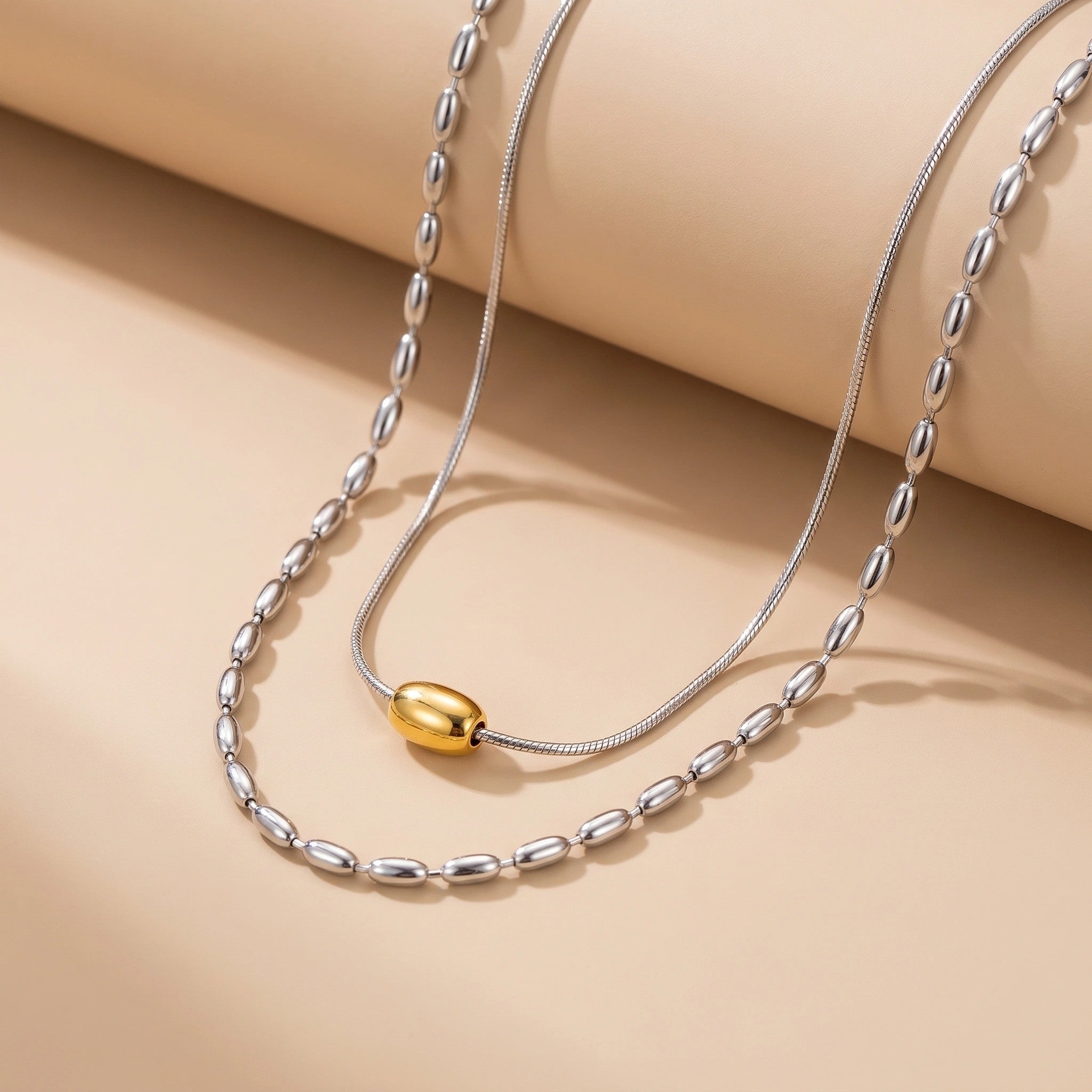 MYKI Dual Layer Silver–Gold Bead Necklace (MK759S-SSYI)