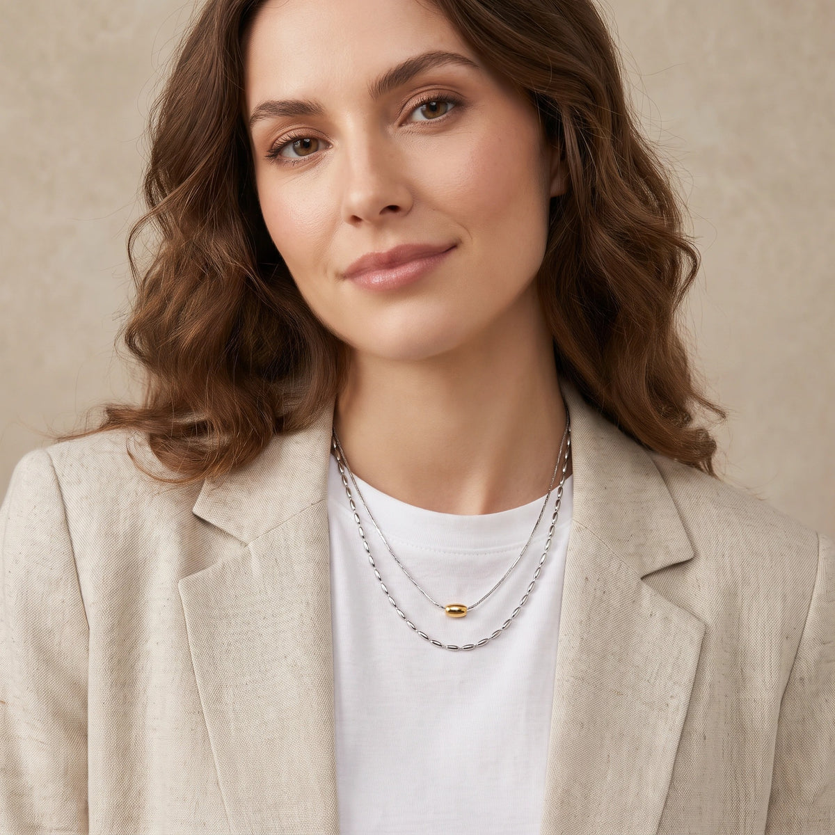 MYKI Dual Layer Silver–Gold Bead Necklace (MK759S-SSYI)