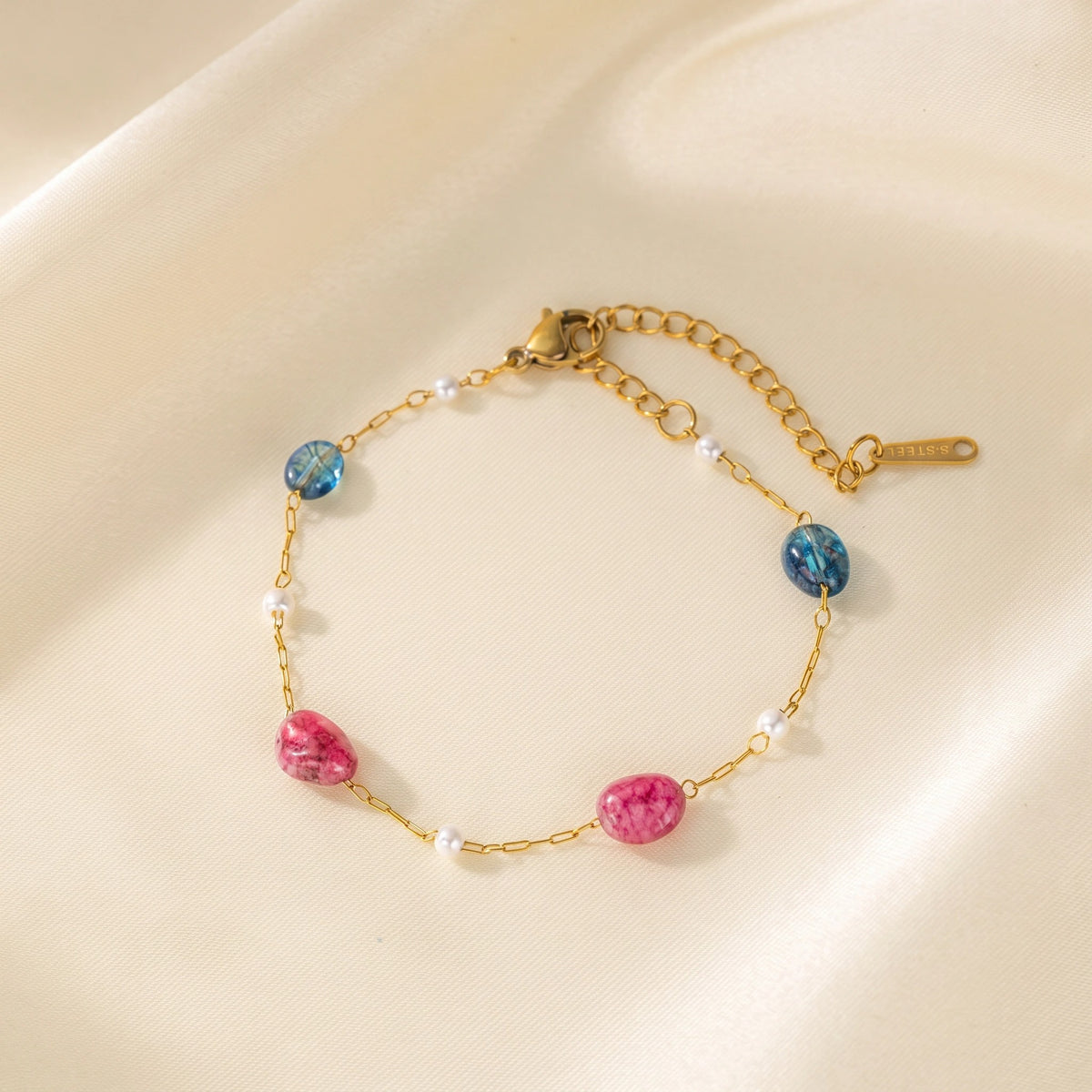MYKI Gold-Plated Beaded Charm Bracelet with Pearl & Stone Accents(MKBRAD761G-SSYI)