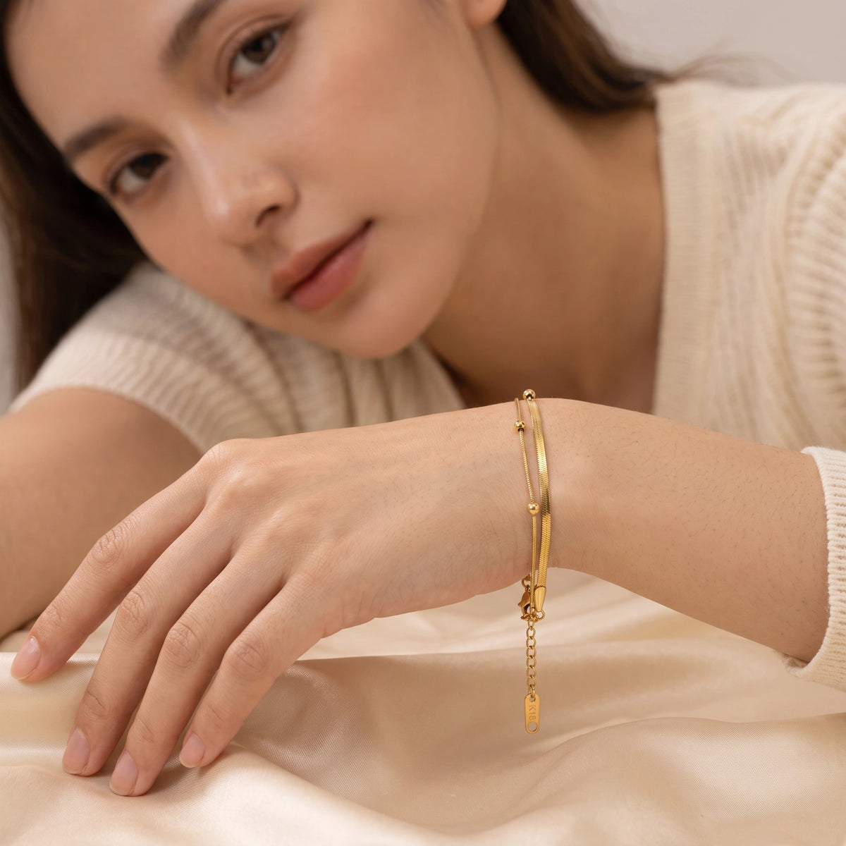 MYKI Dual-Layer Gold-Plated Snake Chain Bracelet | Minimal Elegant(MKBRAD765G-SSYI)