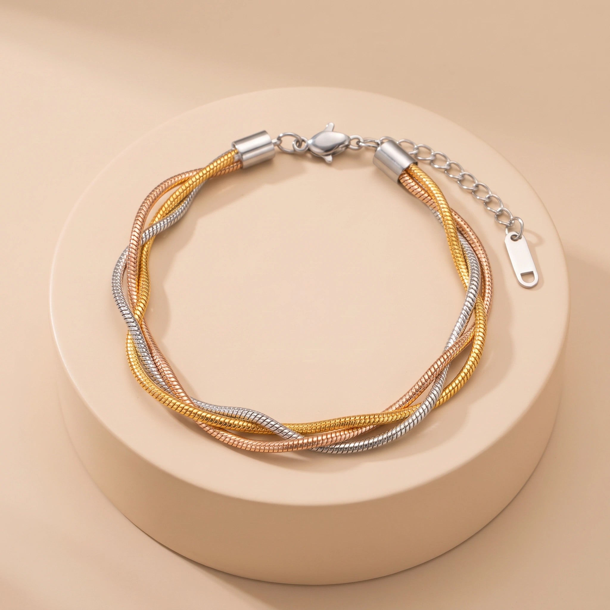 MYKI Tri-Color Braided Bracelet | Stainless Steel(MKBRAD767TT-SSYI)