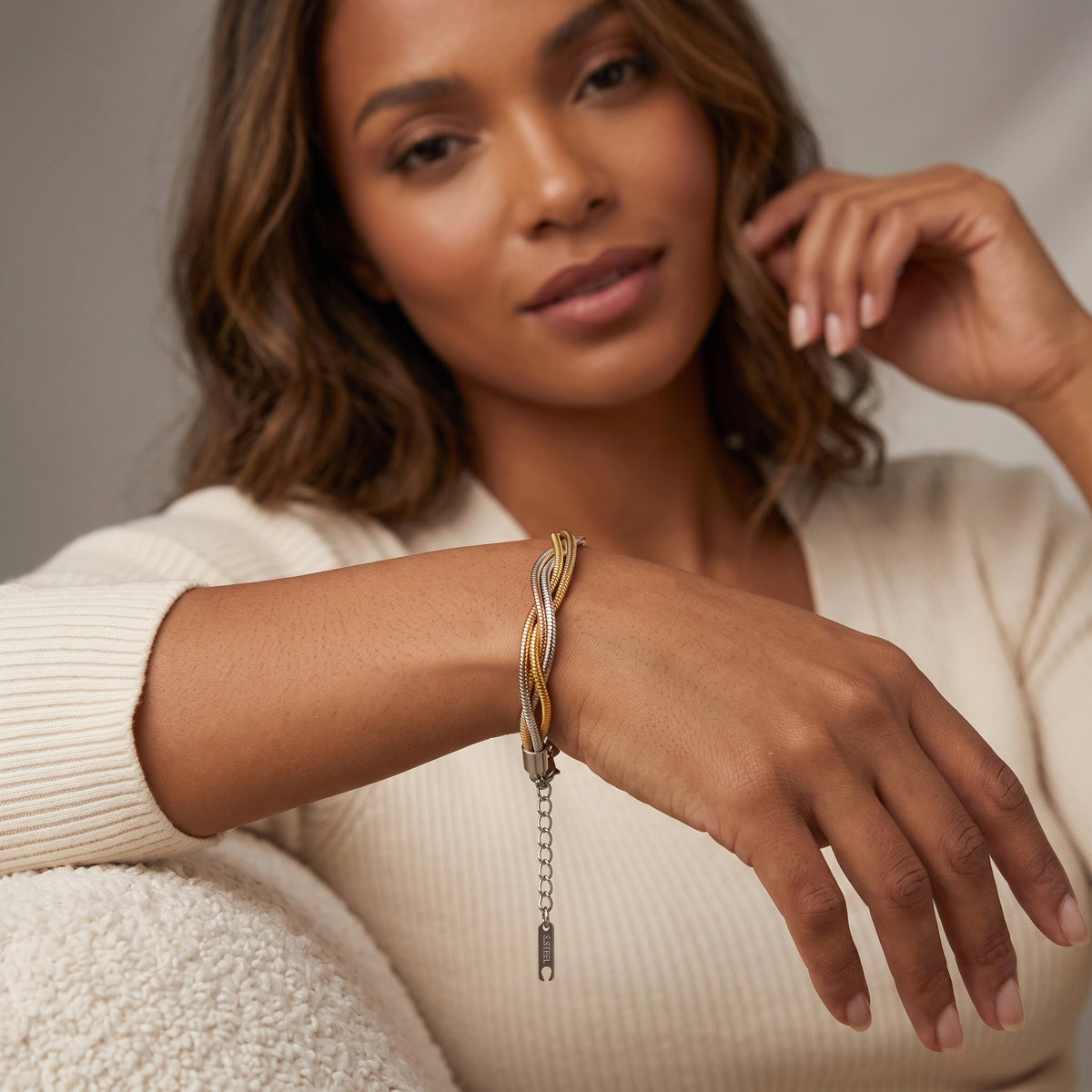 MYKI Tri-Color Braided Bracelet | Stainless Steel(MKBRAD767TT-SSYI)