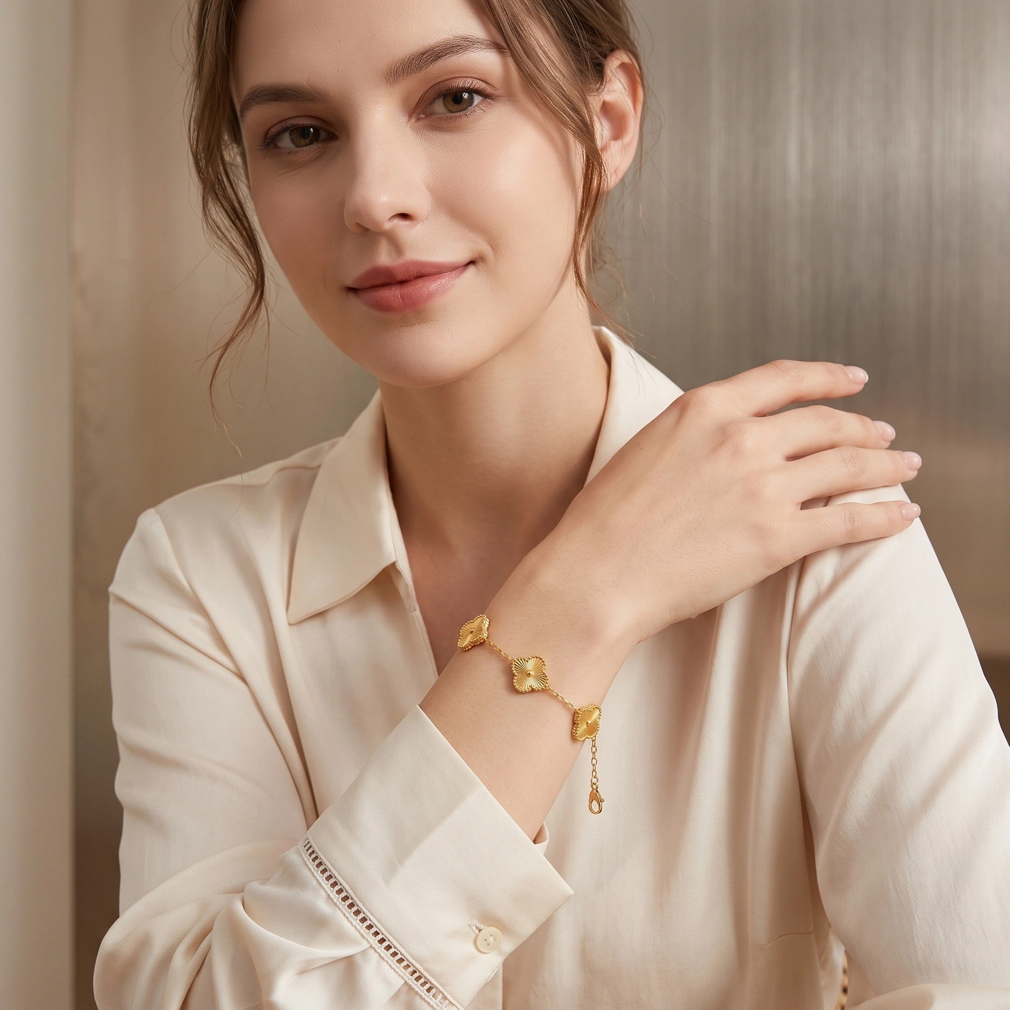 MYKI Gold-Plated Floral Charm Bracelet | Anti-Tarnish(MKBRAD768G-SSYI)