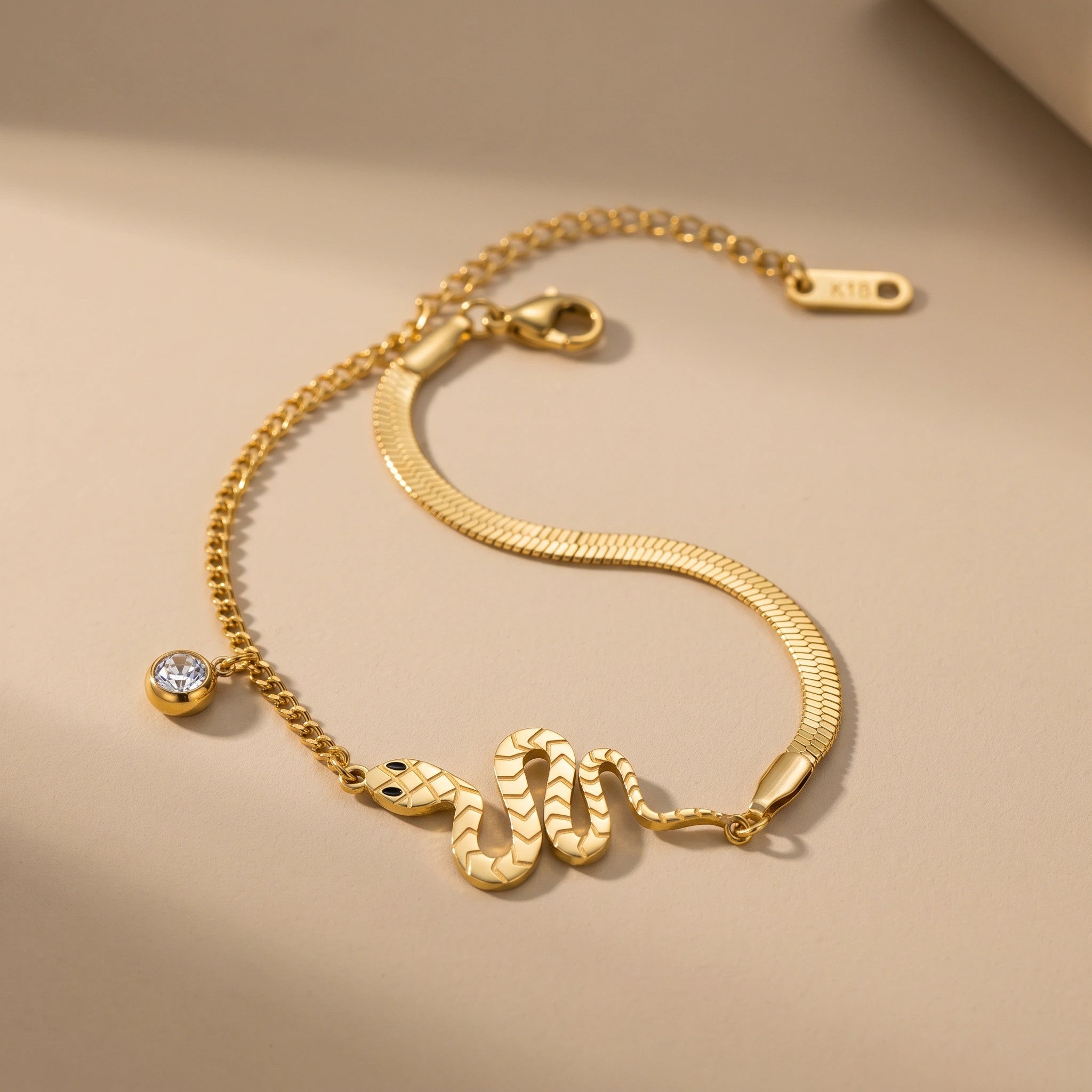 MYKI Stainless Steel Snake Charm Bracelet with CZ Pendant(MKBRAD770-SSYI)