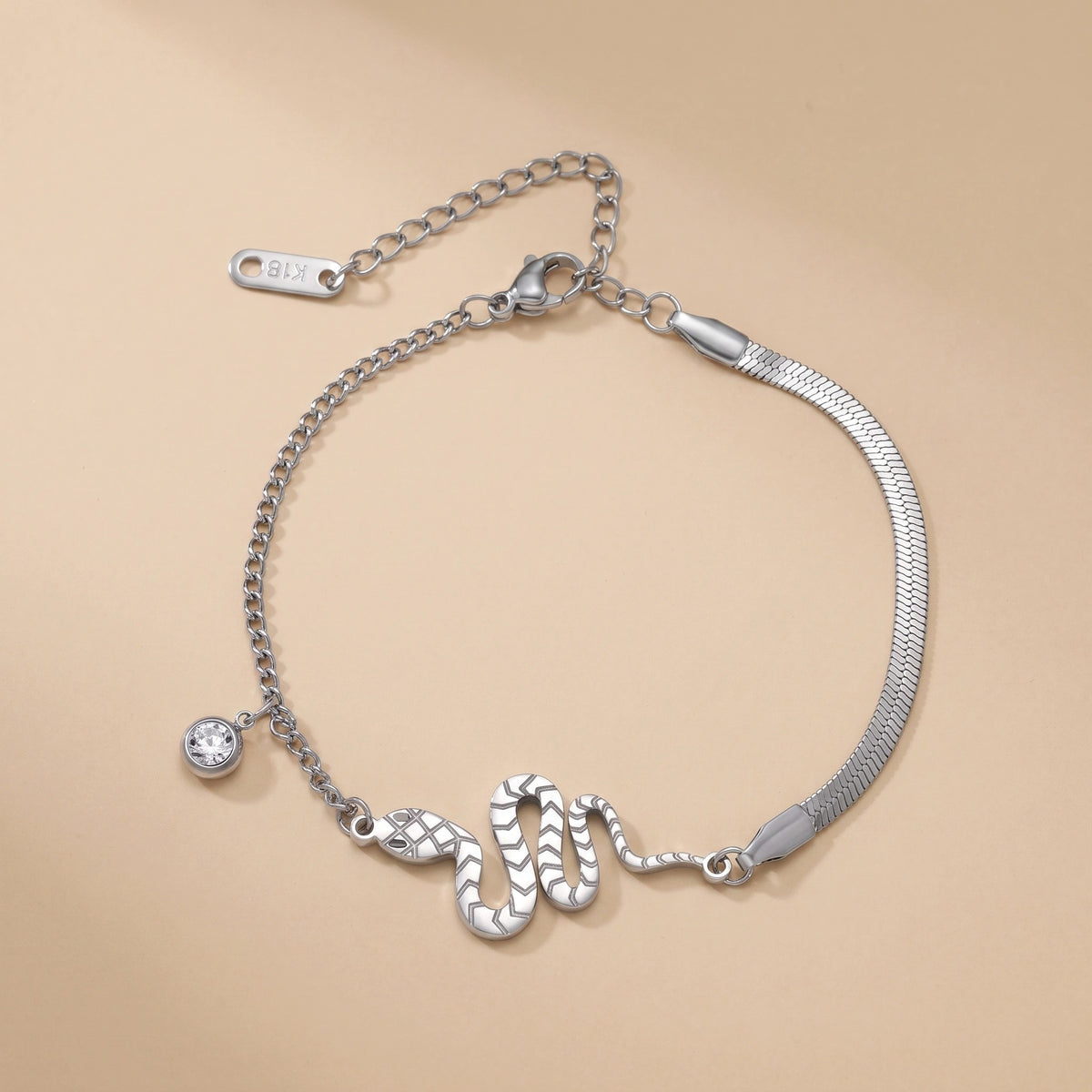 MYKI Stainless Steel Snake Charm Bracelet with CZ Pendant(MKBRAD770-SSYI)