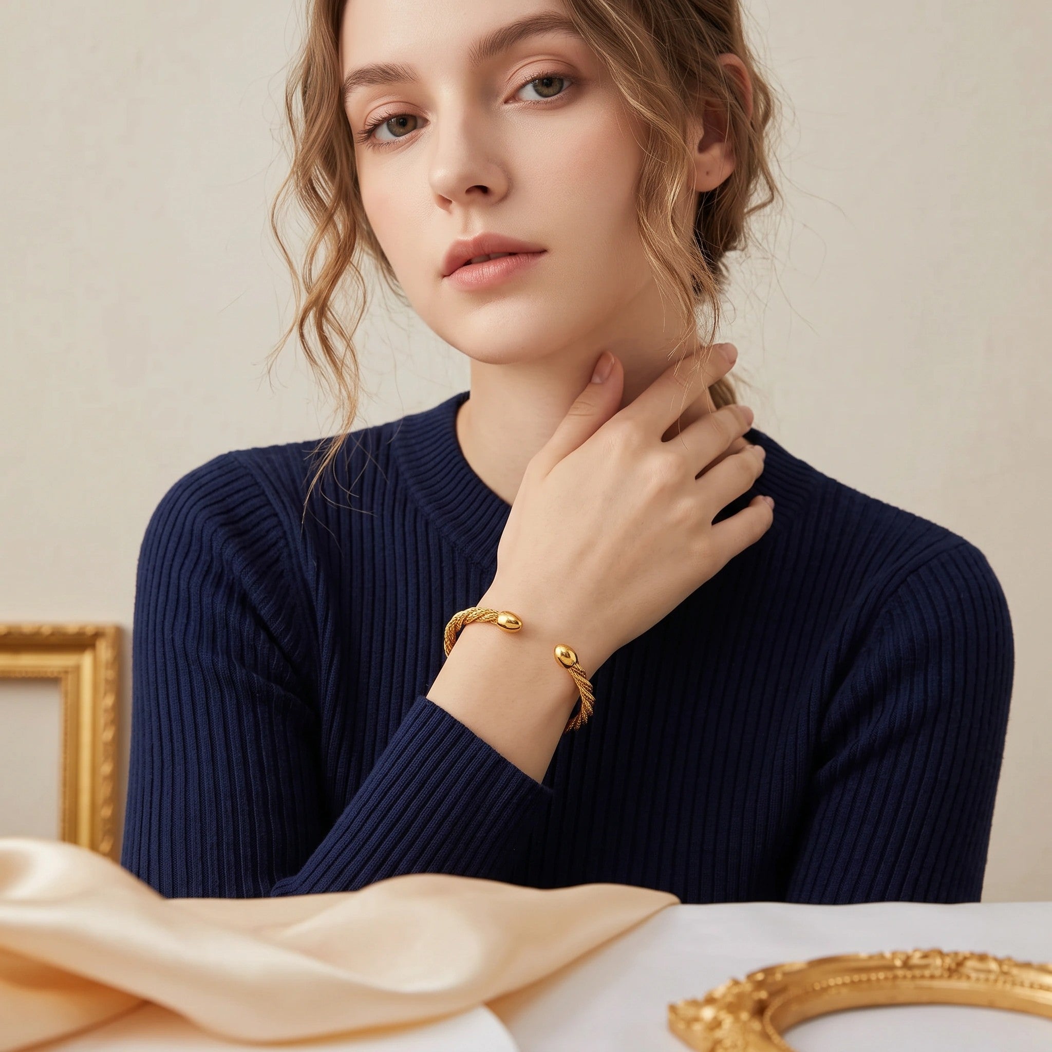 MYKI Gold-Plated Open Cuff Rope-Twist Bracelet | Premium Design(MKBRAD772G-SSYI)