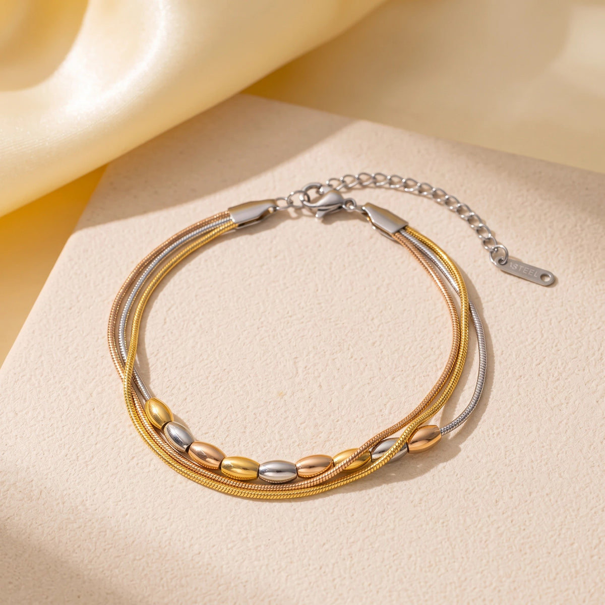 MYKI Tri-Color Multi-Layer Bead Bracelet | Stainless Steel(MKBRAD774G-SSYI)