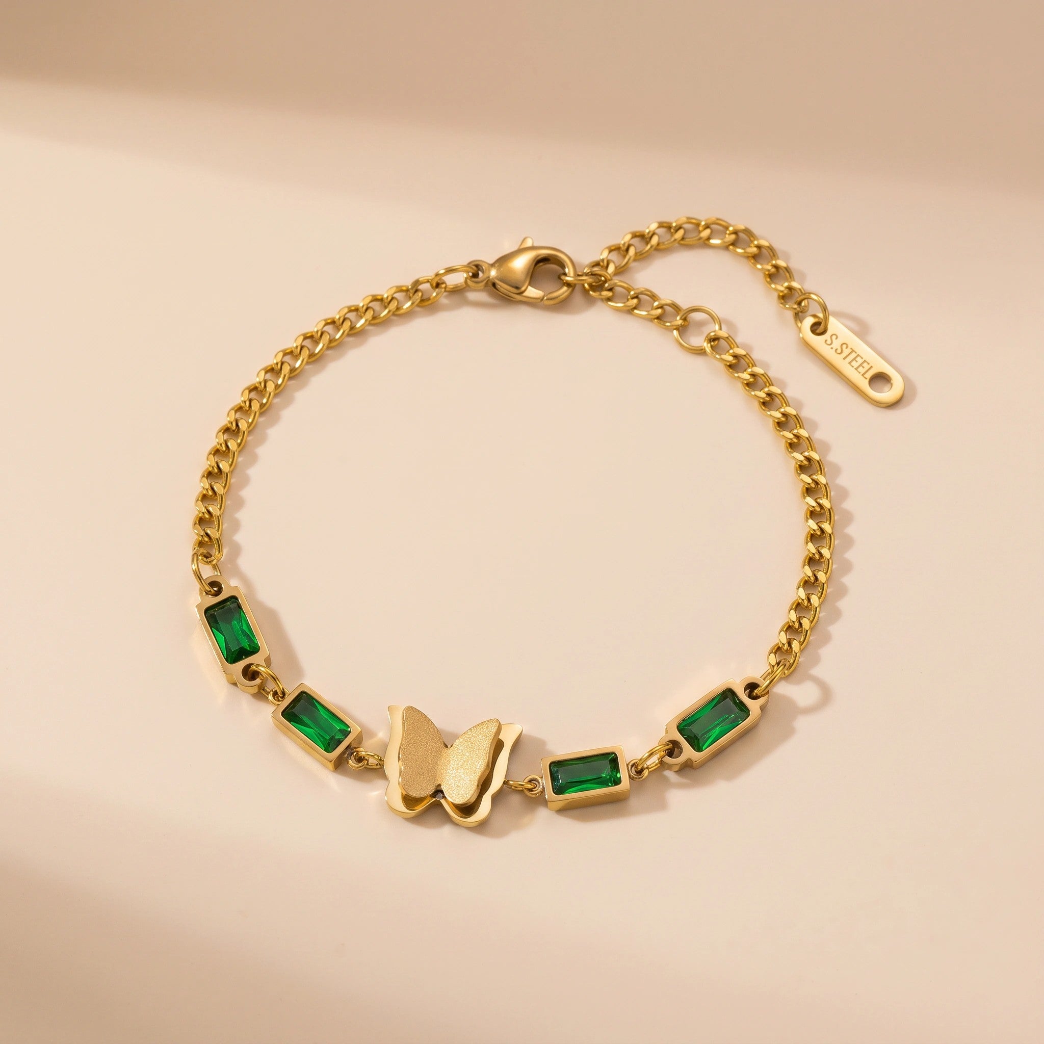 MYKI Gold-Plated Butterfly & Green Stone Bracelet | Anti-Tarnish(MKBRAD775G-GREEN-SSYI)