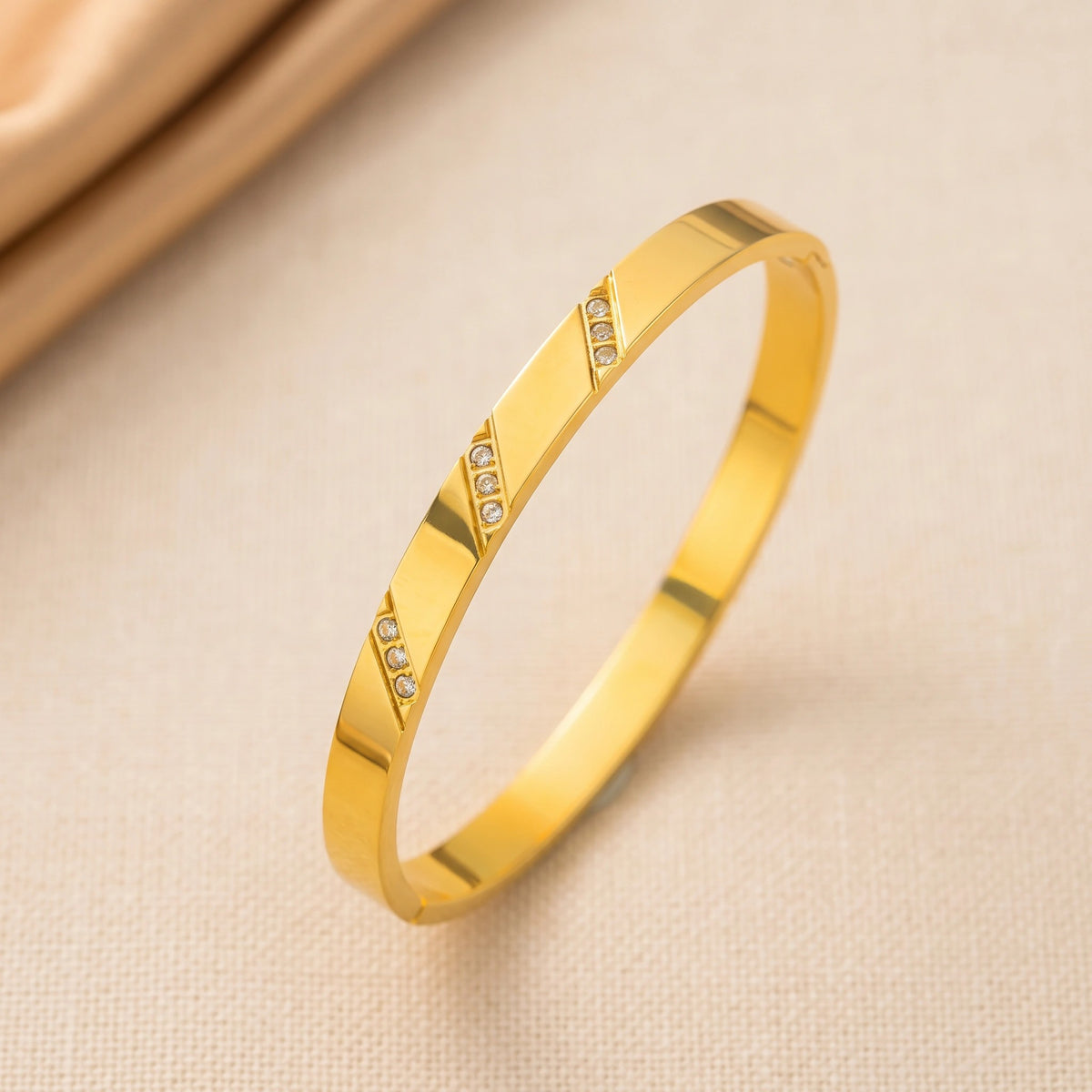 MYKI Stainless Steel CZ Diagonal Engraved Bangle | Anti-Tarnish(MKBRAD777-SSYI)
