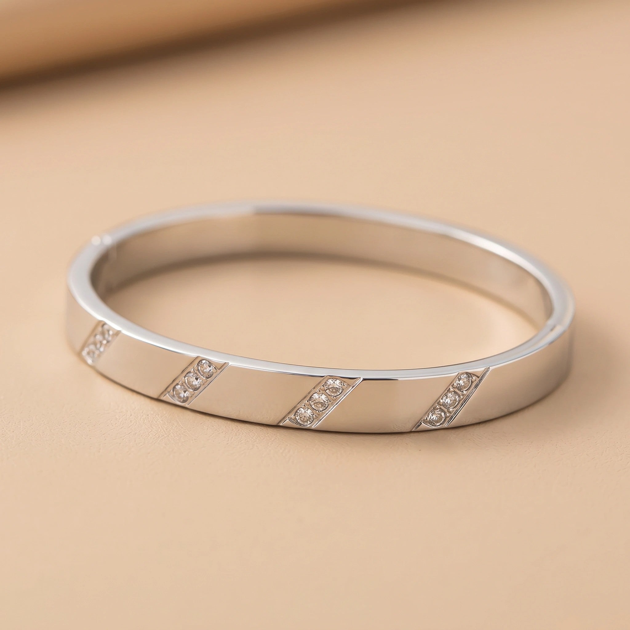 MYKI Stainless Steel CZ Diagonal Engraved Bangle | Anti-Tarnish(MKBRAD777-SSYI)