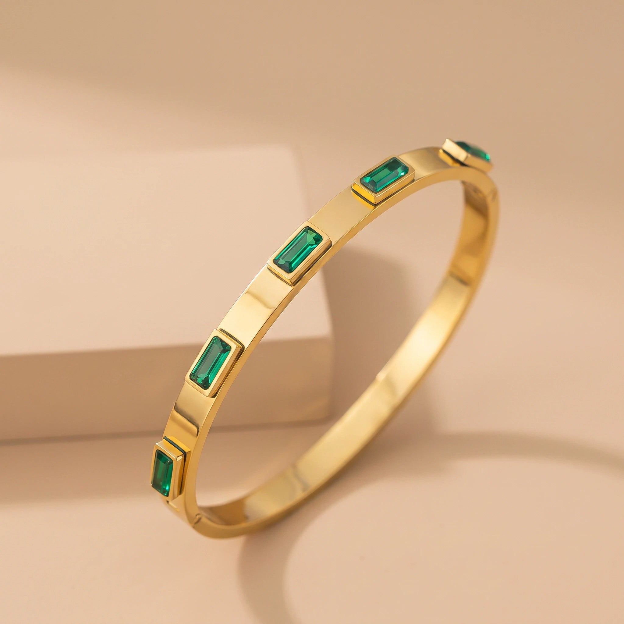MYKI Baguette Stone Gold Plated Bangle Bracelet| Anti-Tarnish(MKBRAD778G-SSYI)