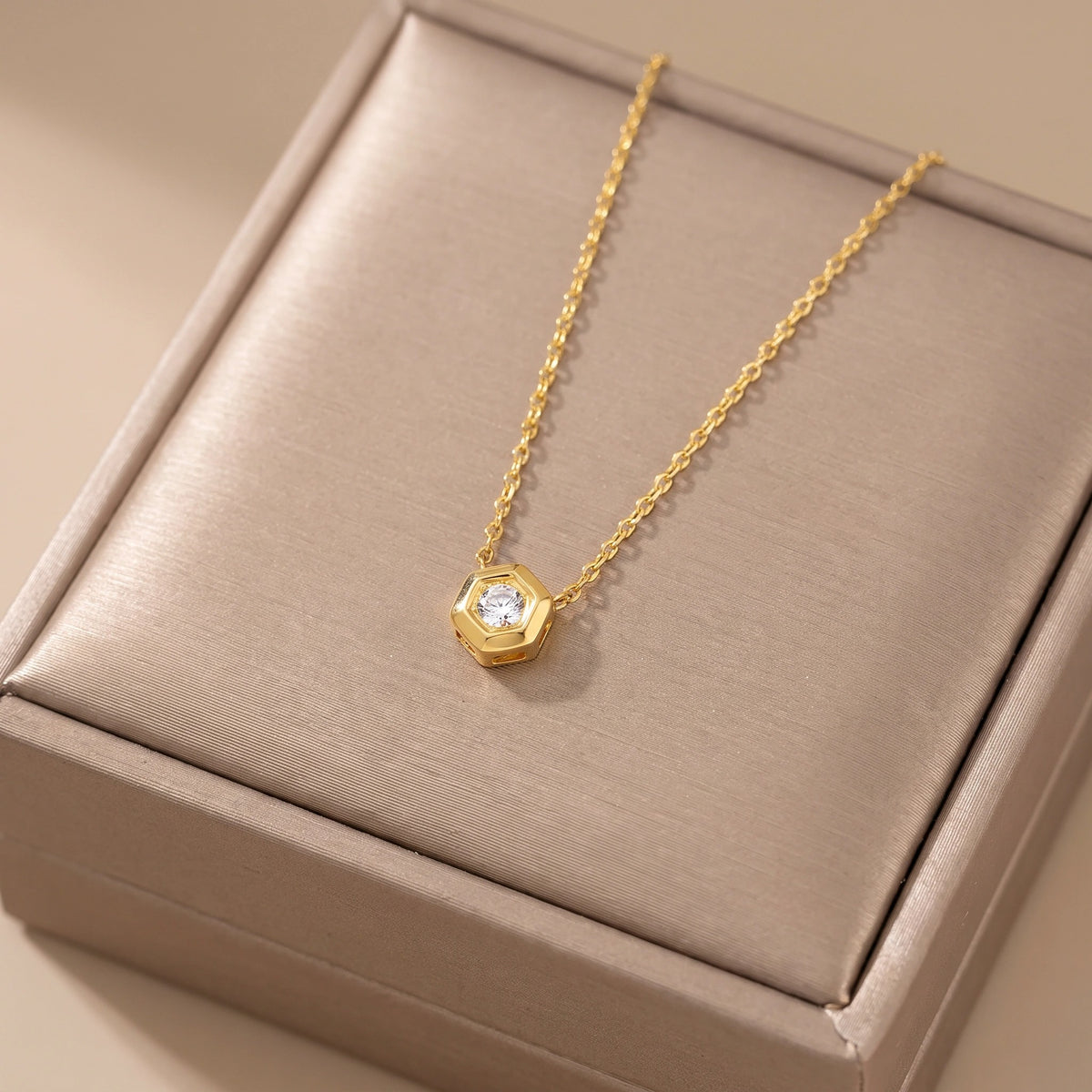 MYKI Anti-Tarnish Stainless Steel Gold Plated Solitaire Pendant Necklace (MK788G-SSYI)