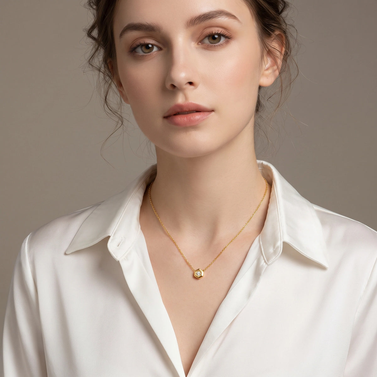MYKI Anti-Tarnish Stainless Steel Gold Plated Solitaire Pendant Necklace (MK788G-SSYI)