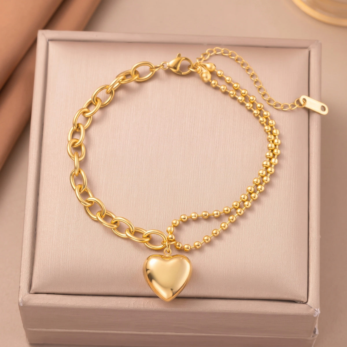 MYKI Gold Plated Heart Pendant Dual Chain Bracelet | Anti-Tarnish(MKBRAD794G-SSYI)
