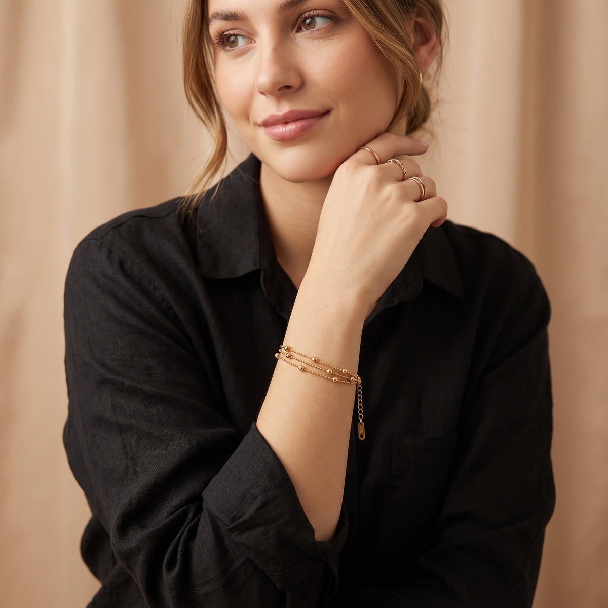 MYKI Gold Plated Triple Layer Beaded Bracelet | Anti-Tarnish(MKBRAD795G-SSYI)