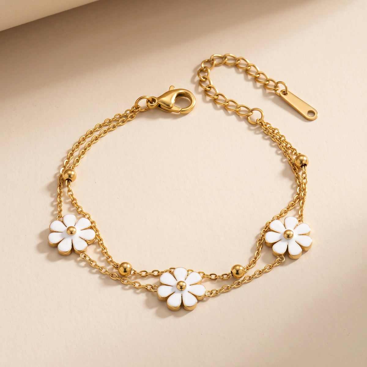 MYKI Gold Plated Daisy Triple Charm Bracelet | Anti-Tarnish(MKBRAD798G-SSYI)