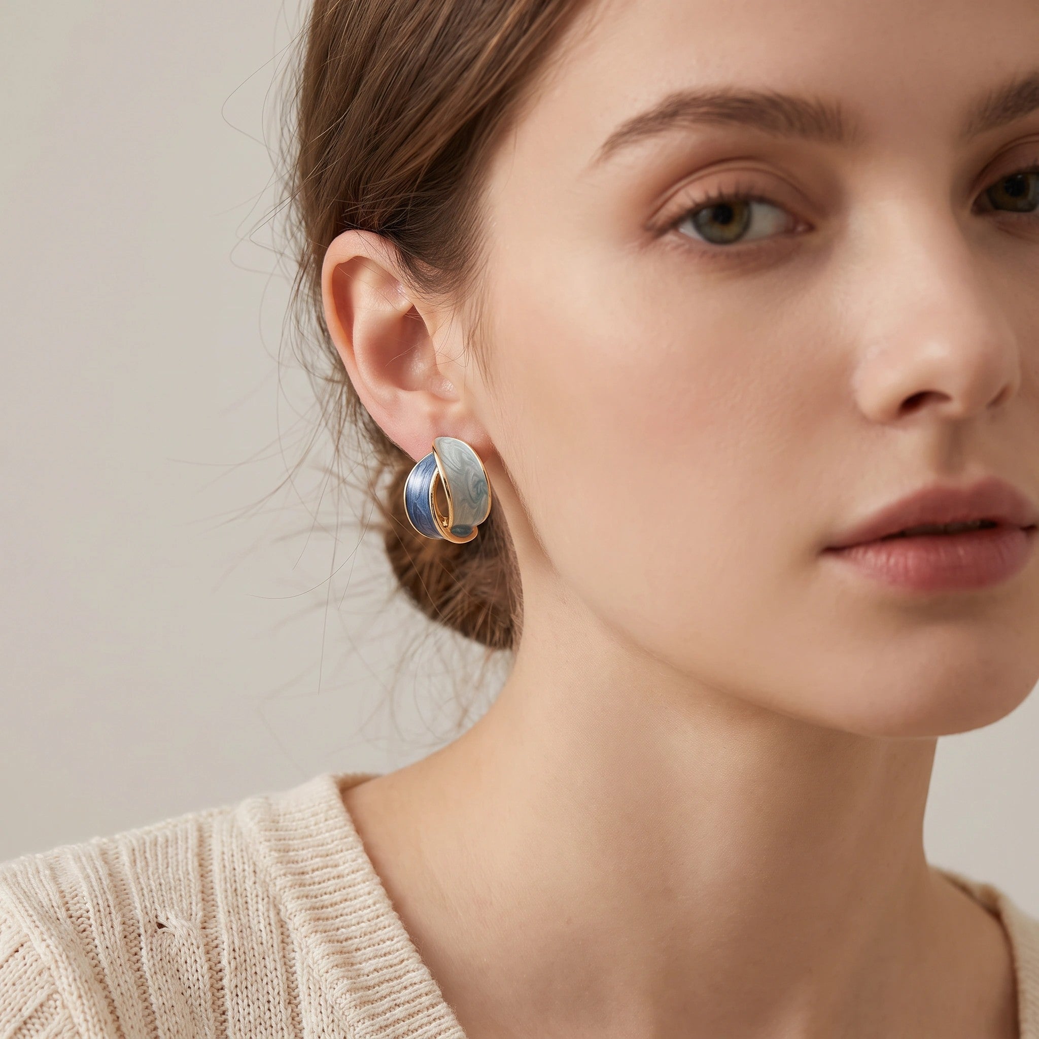 MYKI Blue Gradient Korean Stud Earrings | Enamel Gold Finish (MKERCH799PI-ANT)