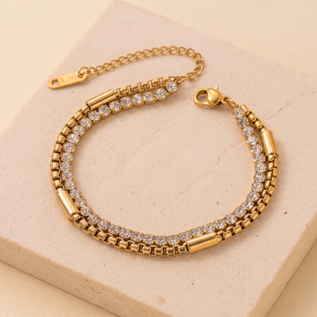 MYKI Gold Plated Dual Layer Crystal Bracelet | Anti-Tarnish(MKBRAD803G-SSYI)