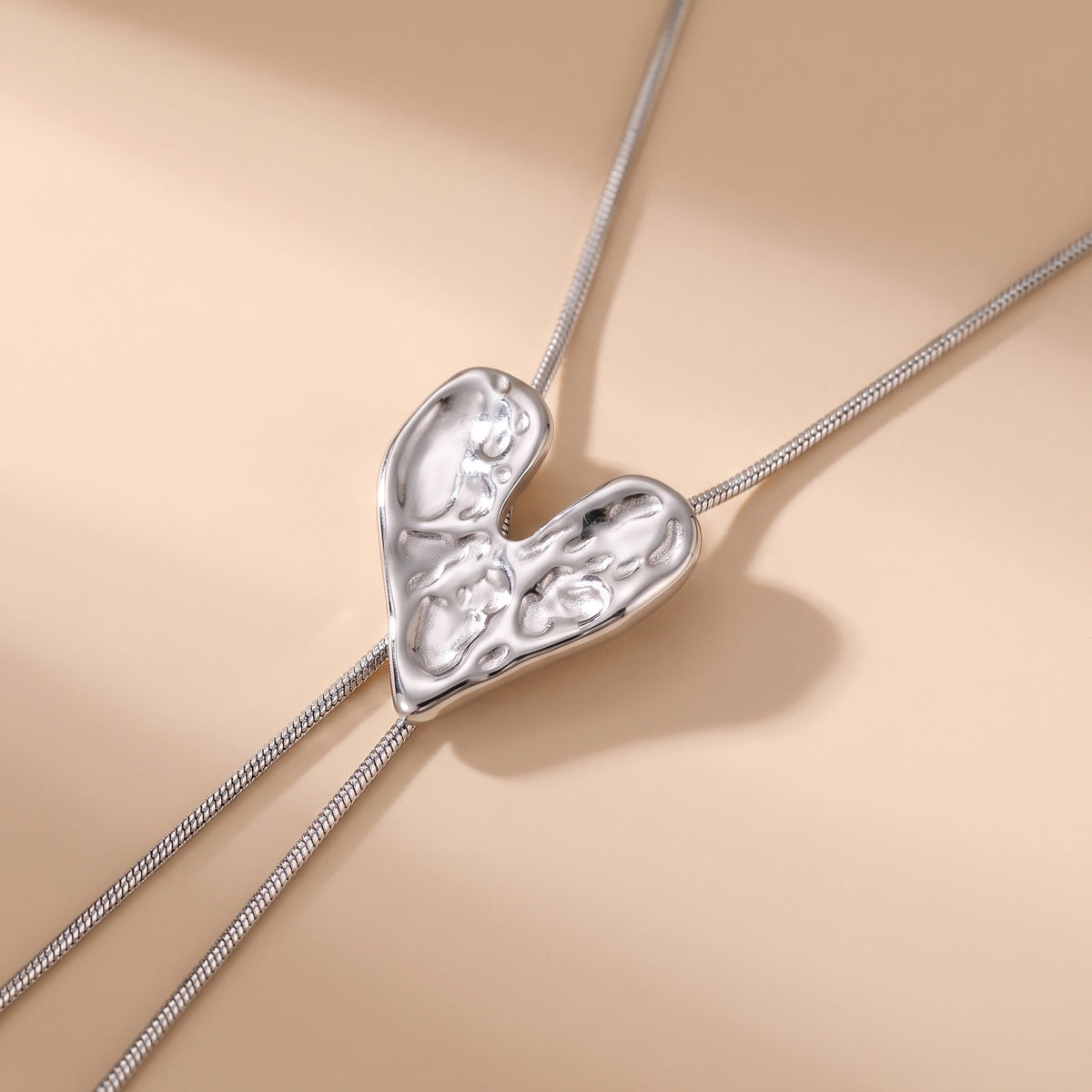 MYKI Crumpled Heart Pendant Necklace – Anti Tarnish Stainless Steel Textured Heart (MK804S-SSYI)