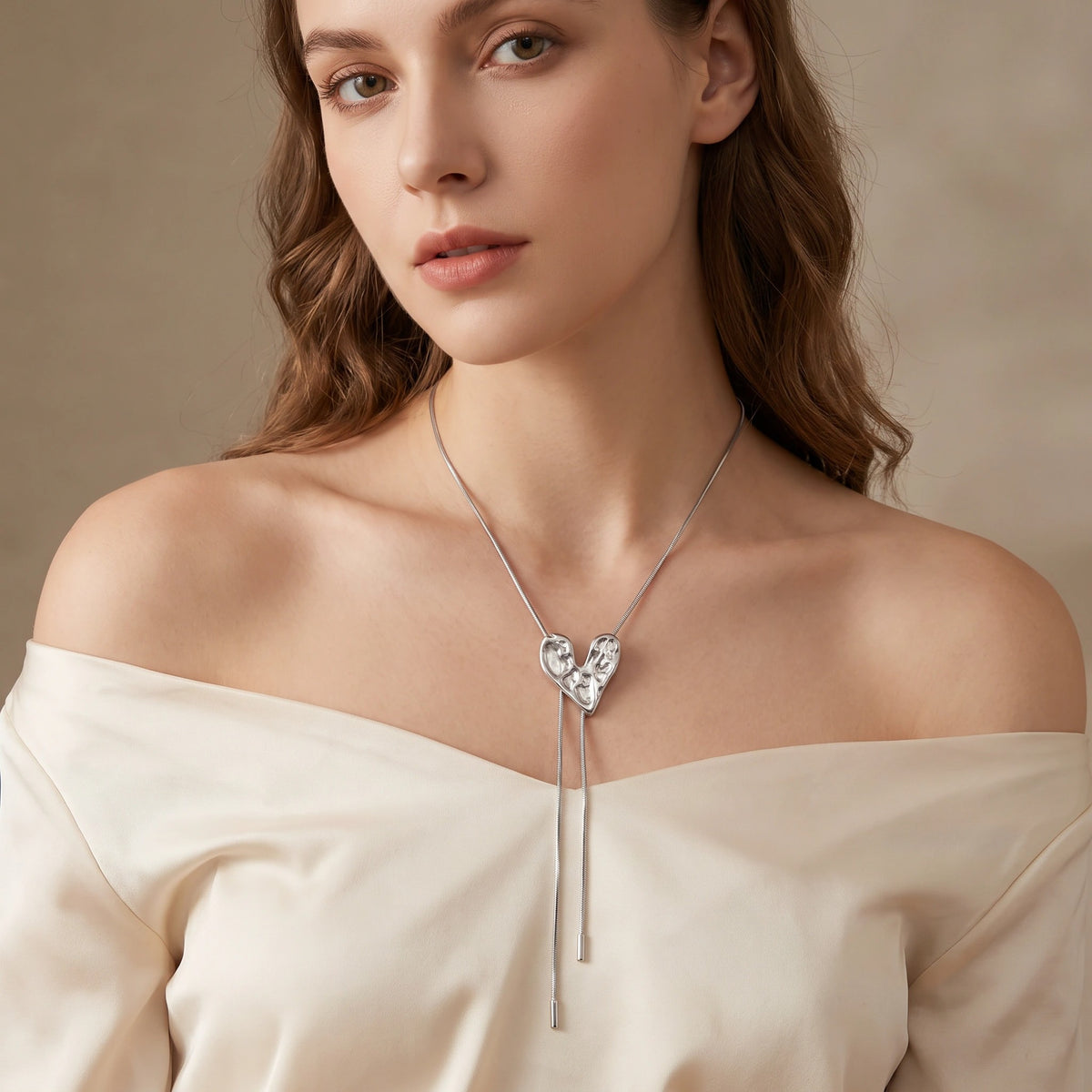 MYKI Crumpled Heart Pendant Necklace – Anti Tarnish Stainless Steel Textured Heart (MK804S-SSYI)