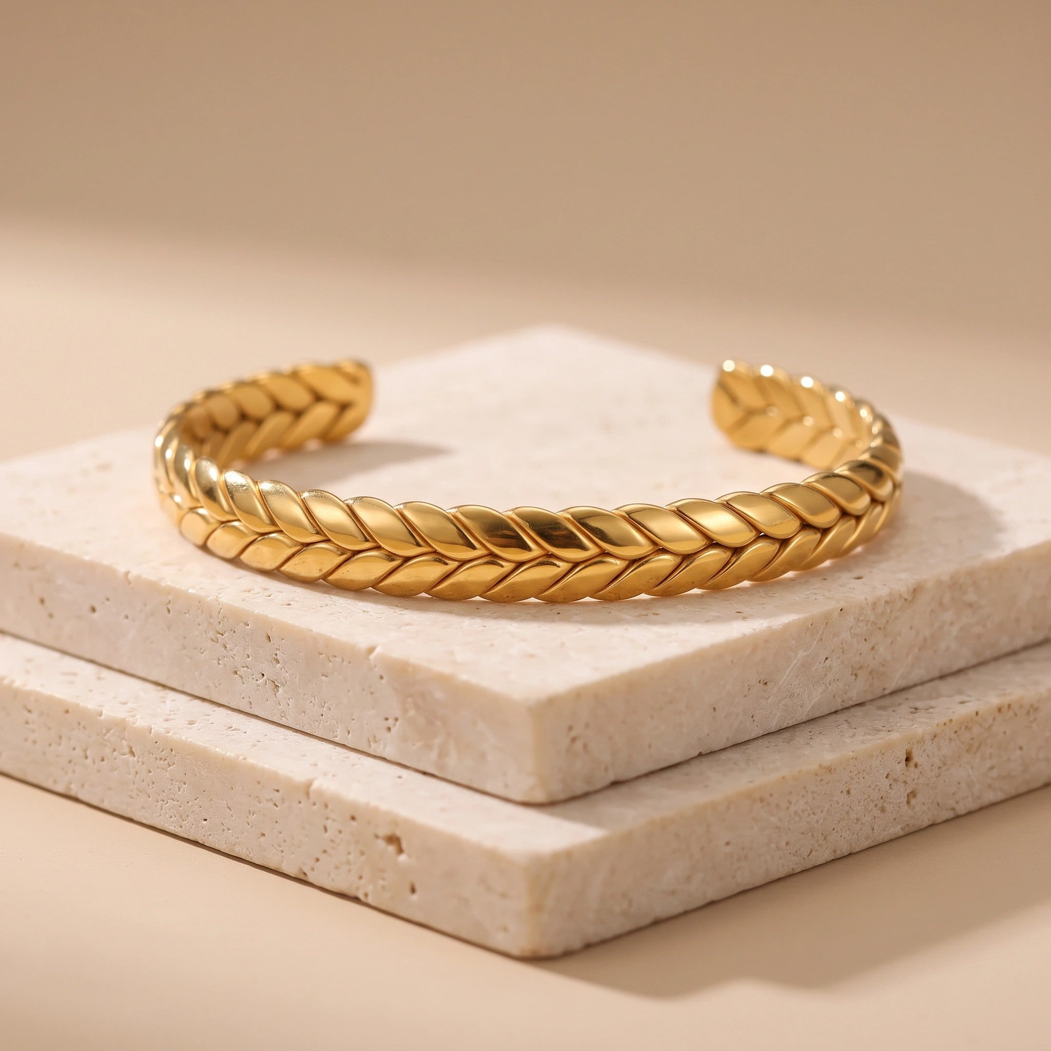 MYKI Gold Plated Textured Open Cuff Bracelet | Anti-Tarnish(MKBRAD805G-SSYI)