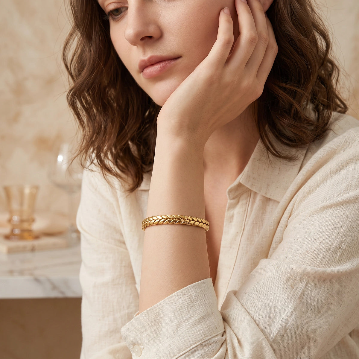 MYKI Gold Plated Textured Open Cuff Bracelet | Anti-Tarnish(MKBRAD805G-SSYI)