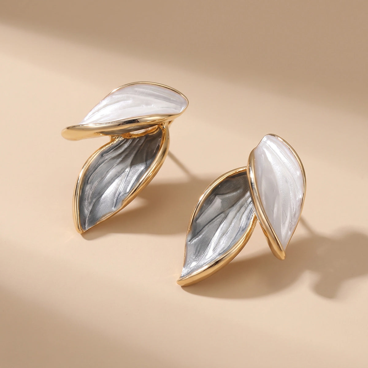 MYKI Silver Leaf Korean Stud Earrings | Elegant Enamel Finish (MKERCH805PI-ANT)