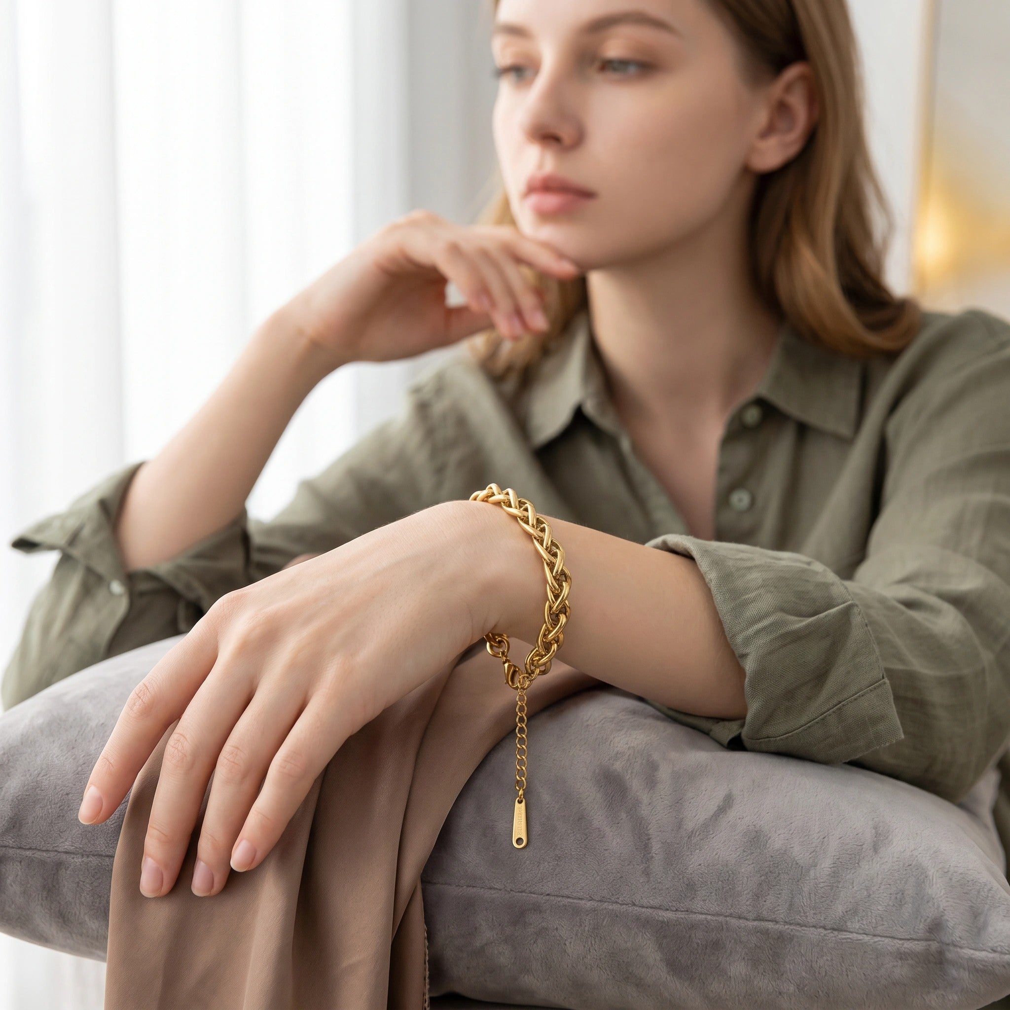 MYKI Gold Plated Braided Chain Bracelet | Anti-Tarnish(MKBRAD806G-SSYI)