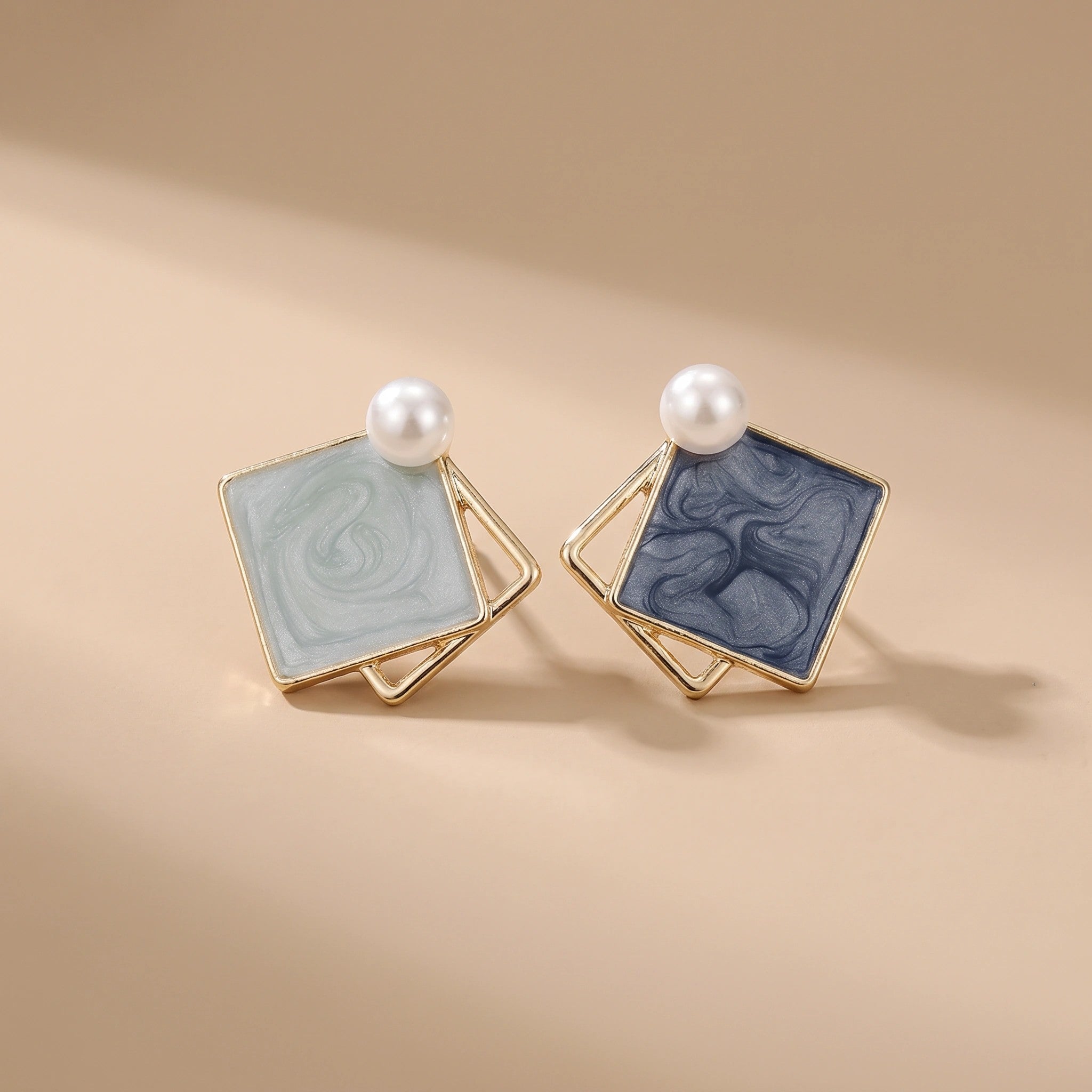 MYKI Blue Pearl Square Korean Stud Earrings | Gold Finish (MKERCH806PI-ANT)