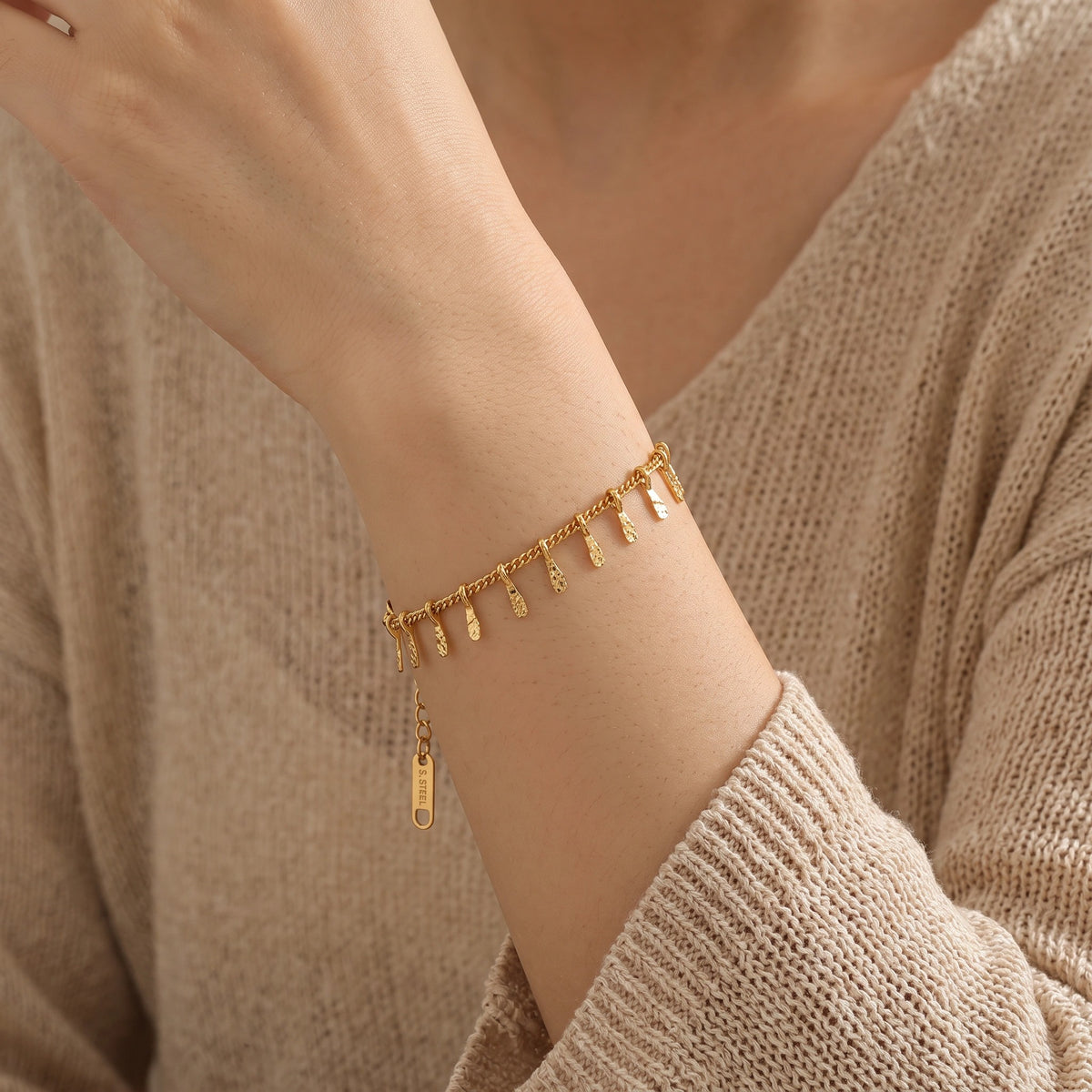MYKI Gold Plated Textured Dangling Charm Bracelet | Anti-Tarnish(MKBRAD807G-SSYI)