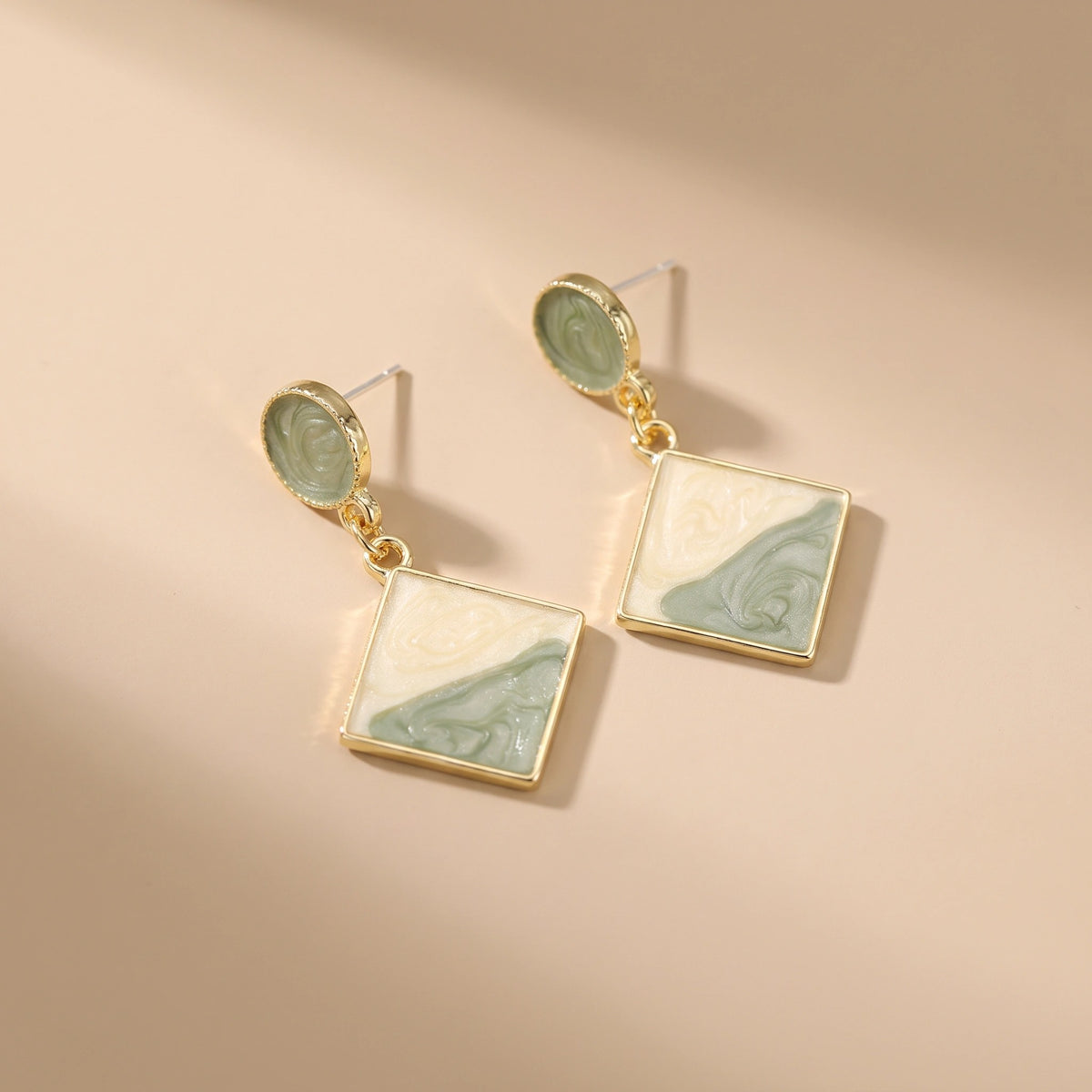 MYKI Green Cream Square Korean Dangle Earrings | Gold Plated (MKERCH807PI-ANT)