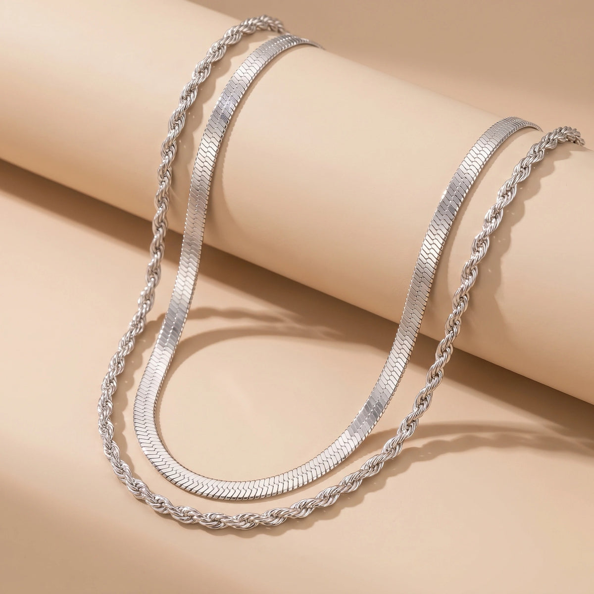 MYKI Anti-Tarnish Twist-Flat Multi-Layer Necklace (MK808-SSYI)