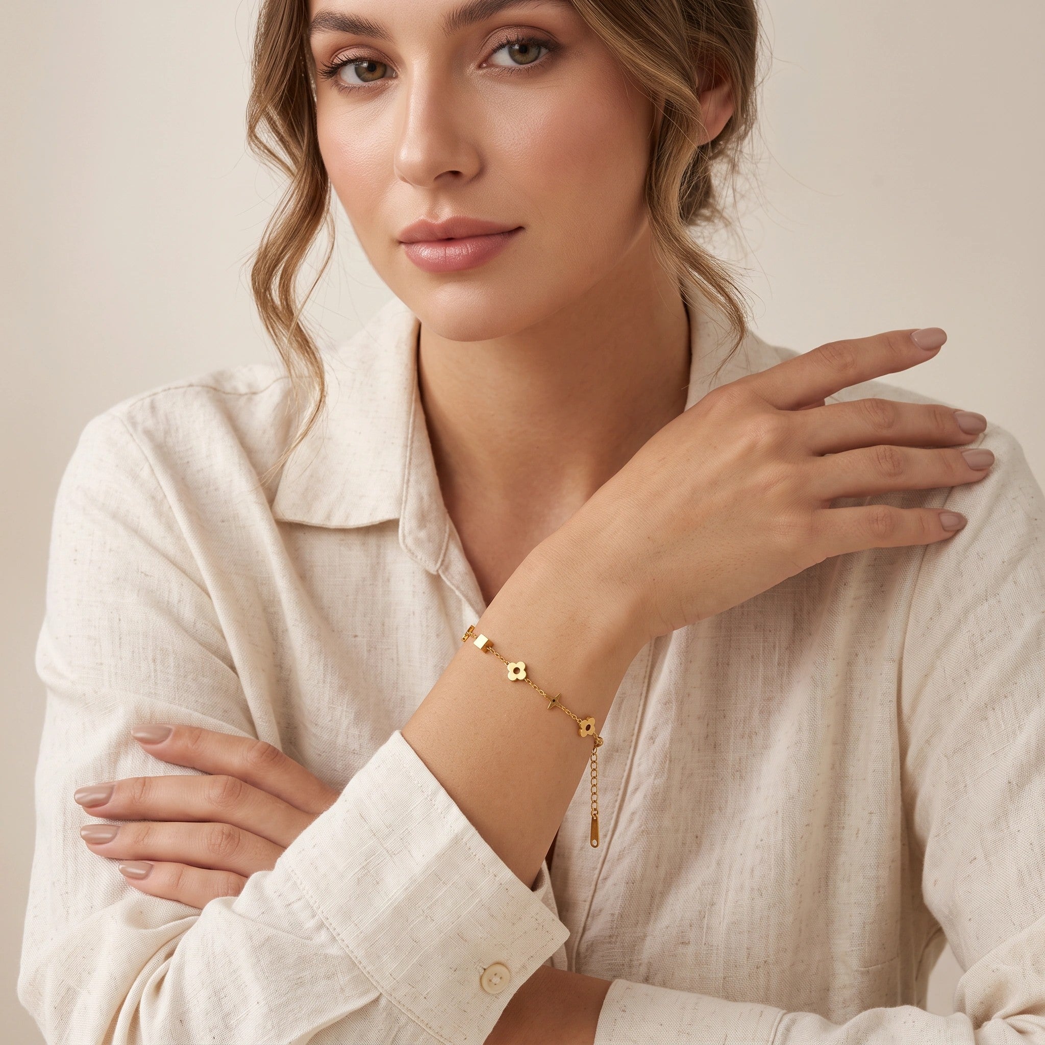 MYKI Gold Plated Floral Charm Bracelet | Anti-Tarnish(MKBRAD811G-SSYI)