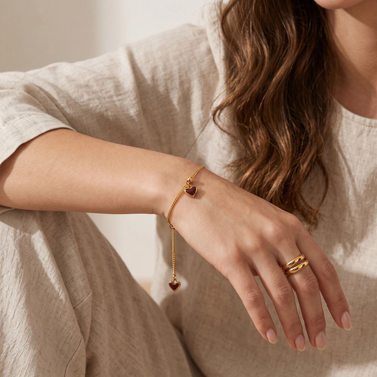 MYKI Gold Plated Dual Heart Charm Bracelet | Anti-Tarnish(MKBRAD812G-SSYI)