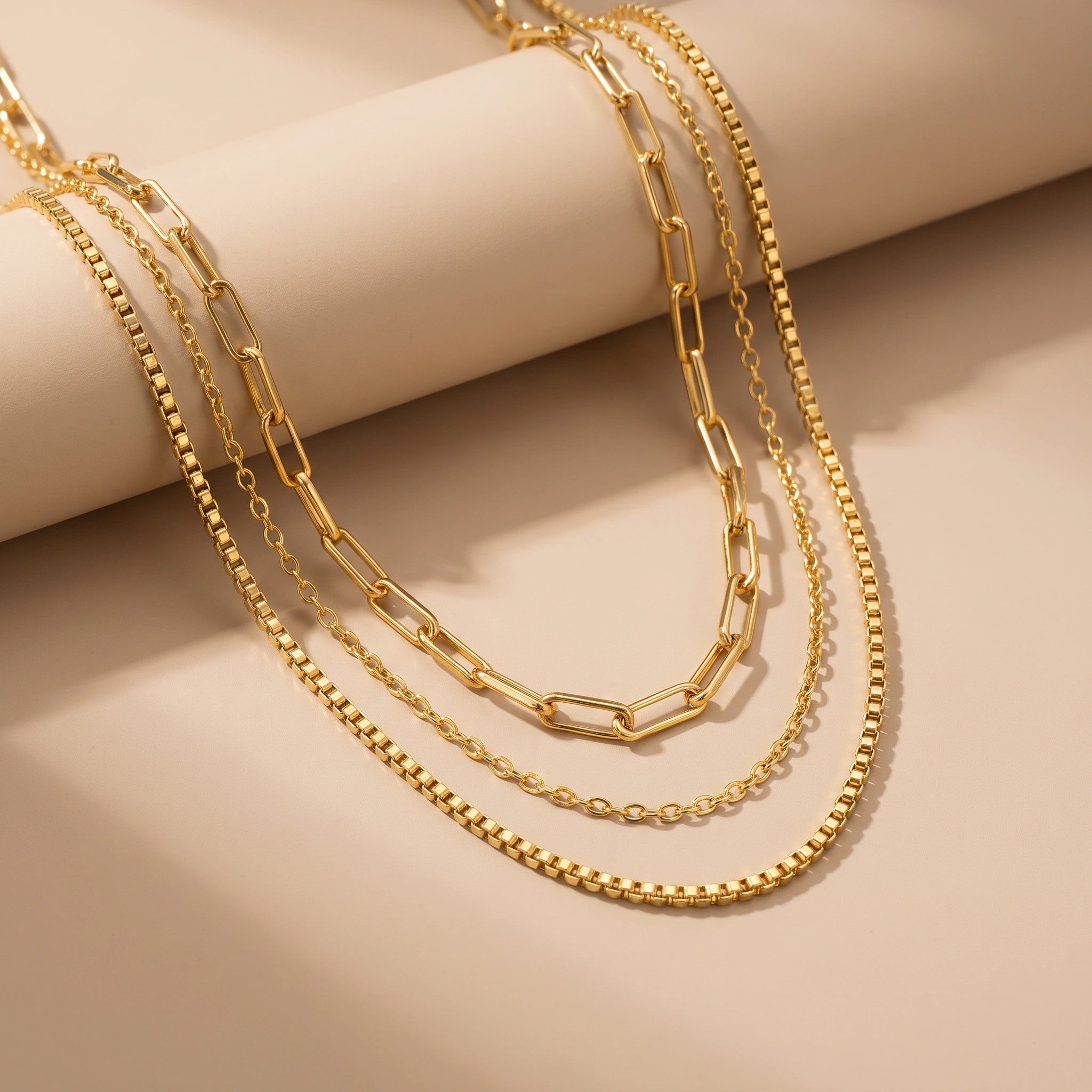 MYKI Triple Layer Minimal Chain Necklace – Anti Tarnish Gold Plated Layered Design (MK816G-SSYI)