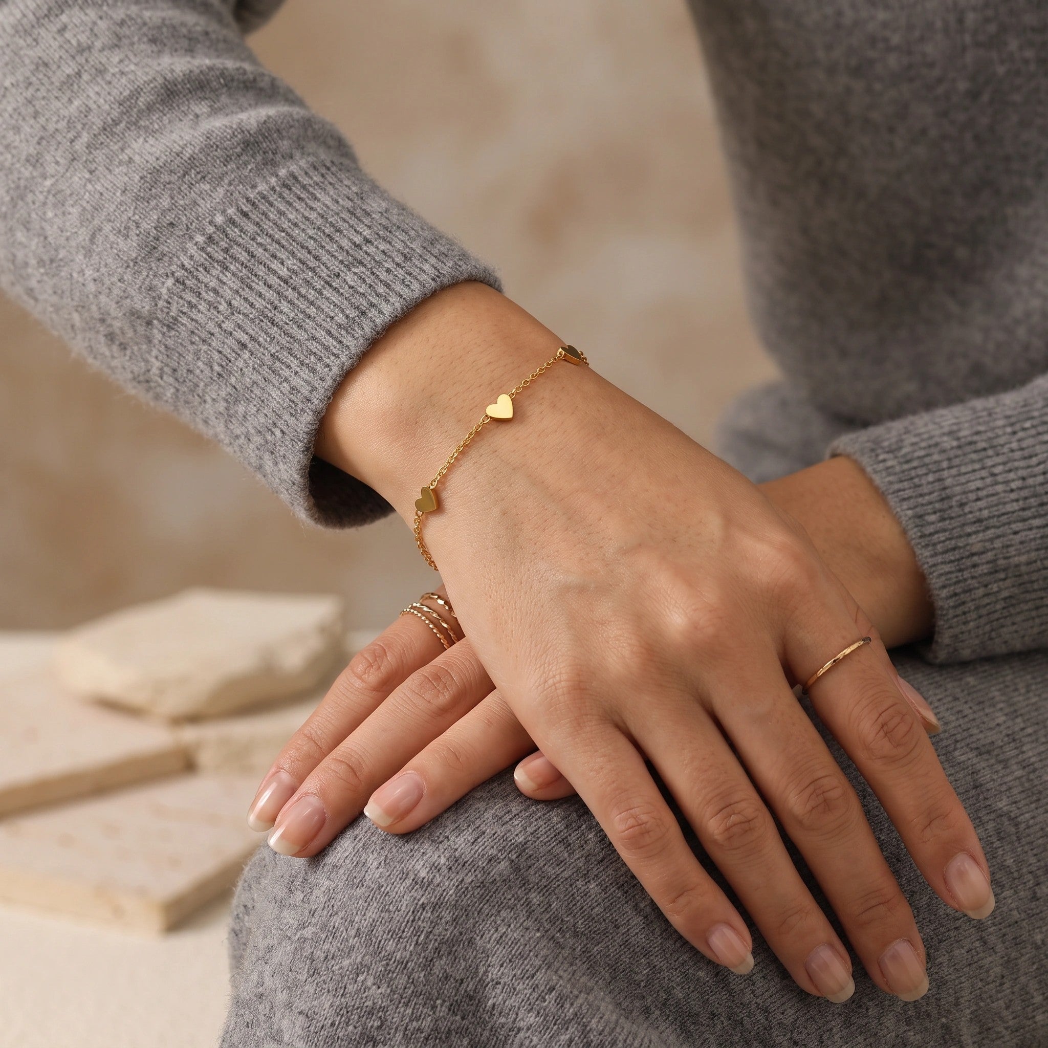 MYKI Gold Plated Triple Heart Minimal Bracelet | Anti-Tarnish(MKBRAD816G-SSYI)